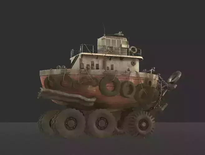 Post Apocalyptic Tugboat Truck  Hybrid Vehicle 3D Model