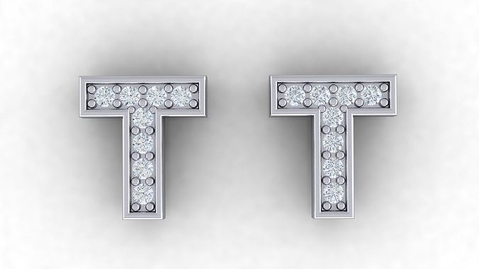 Alphabet Earrings letter T 3D print model