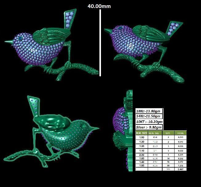 Sparrow Brooch 3D Model Jewelry CAD for 3D Printing 3D print model_8