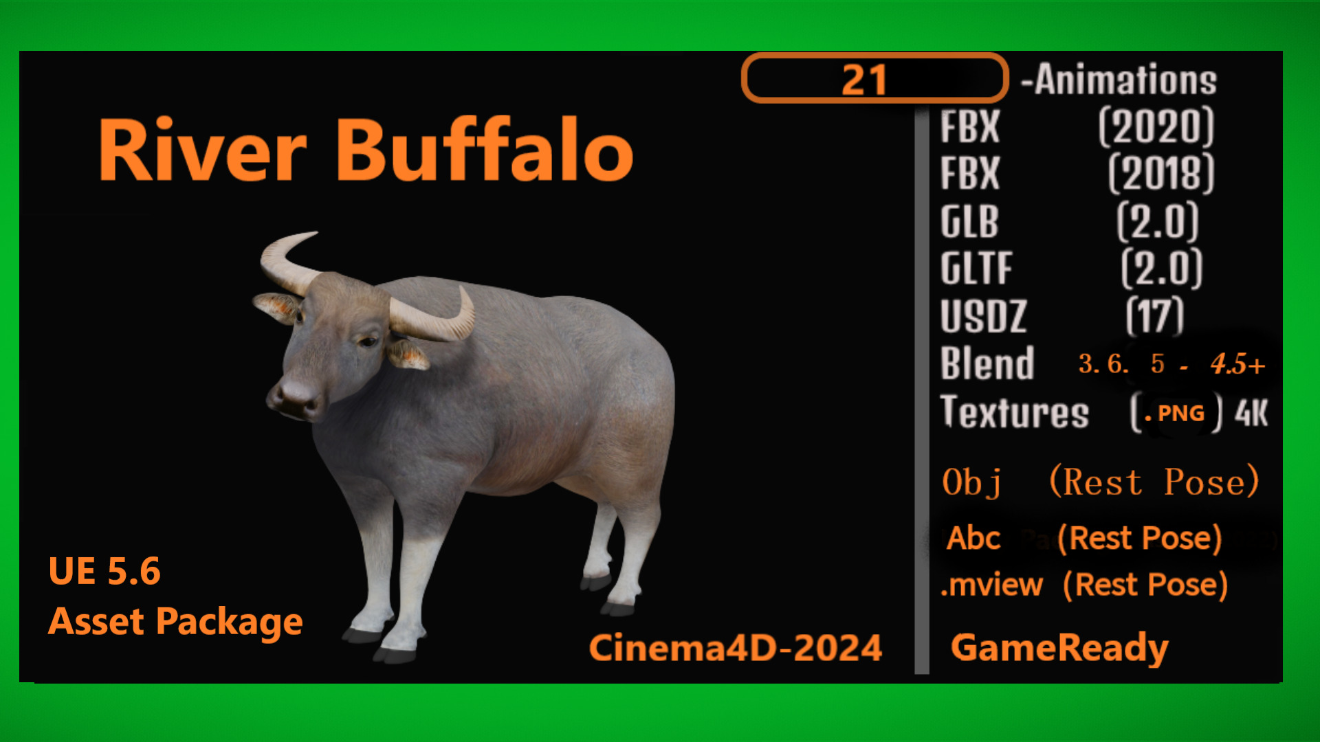 River Buffalo Low-poly 3D model_4