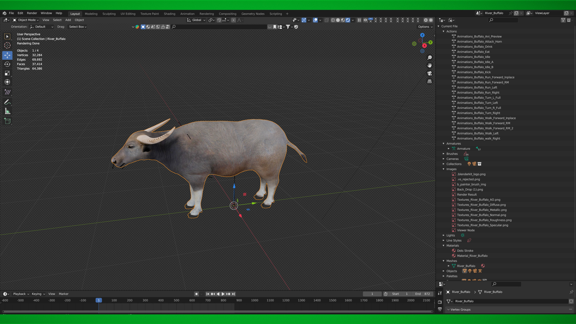 River Buffalo Low-poly 3D model_8