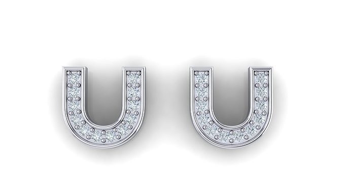 Alphabet Earrings letter U 3D print model