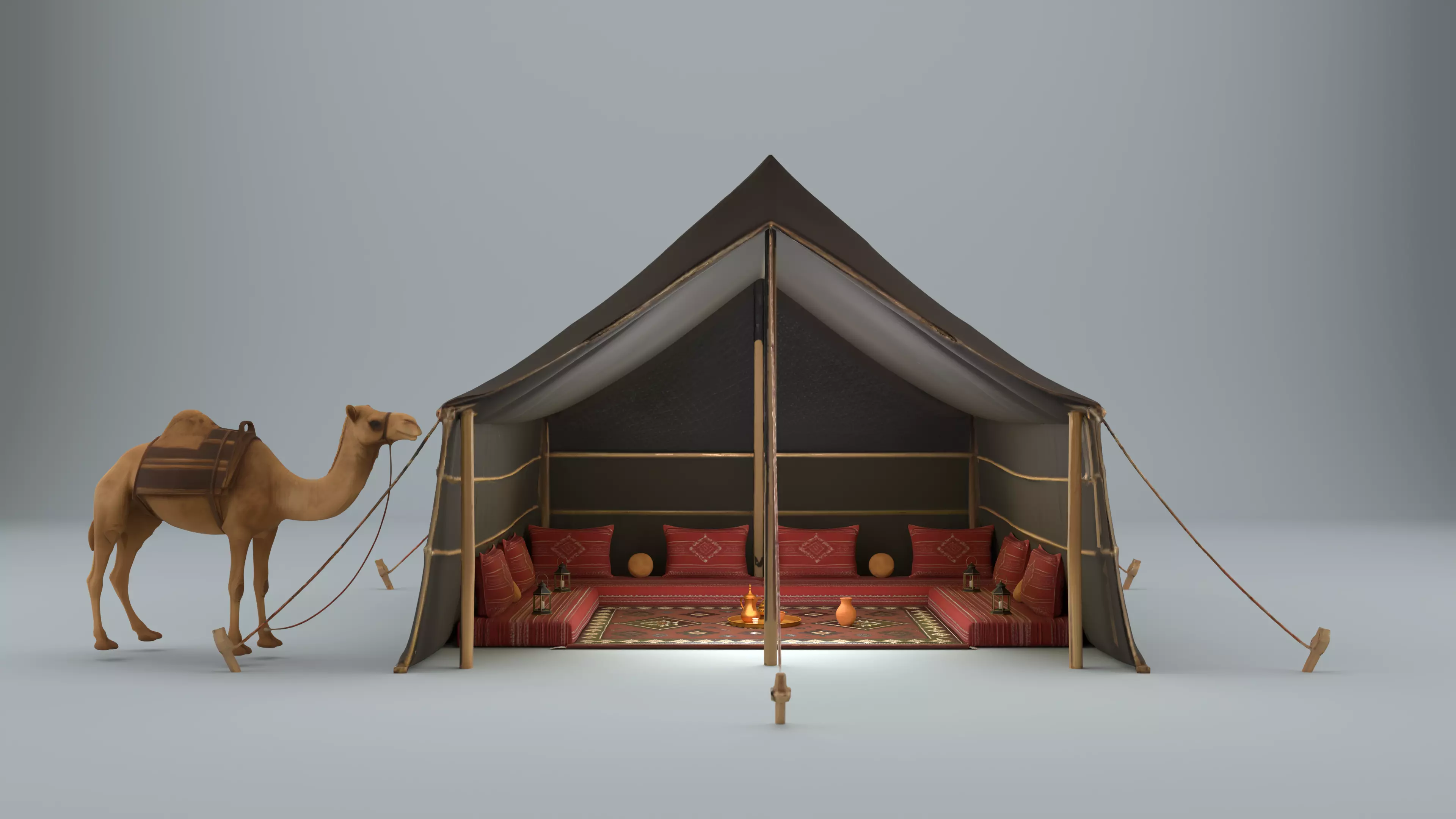 Bedouin Desert Tent Majlis with Camel 3D model_4