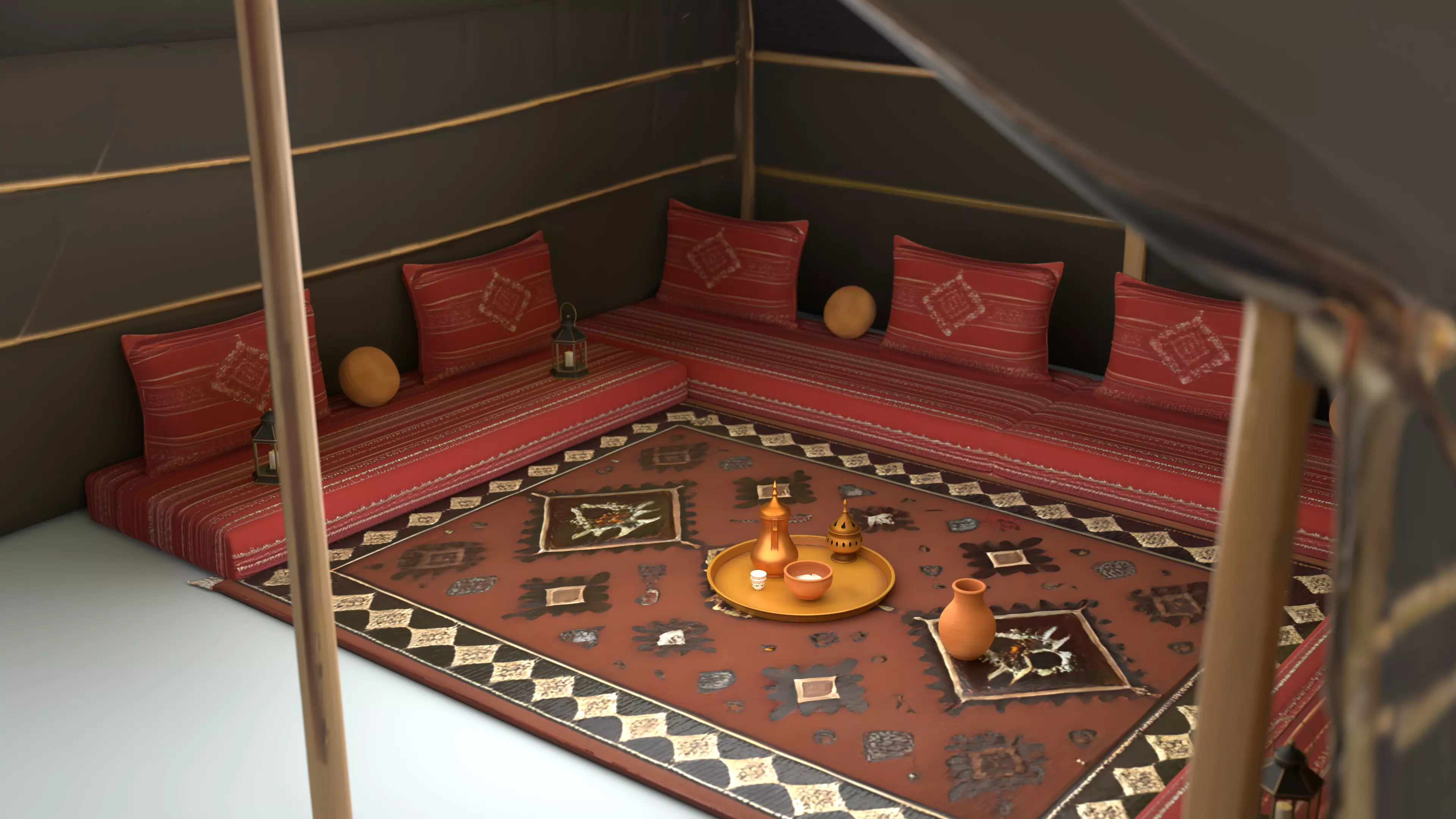 Bedouin Desert Tent Majlis with Camel 3D model_5