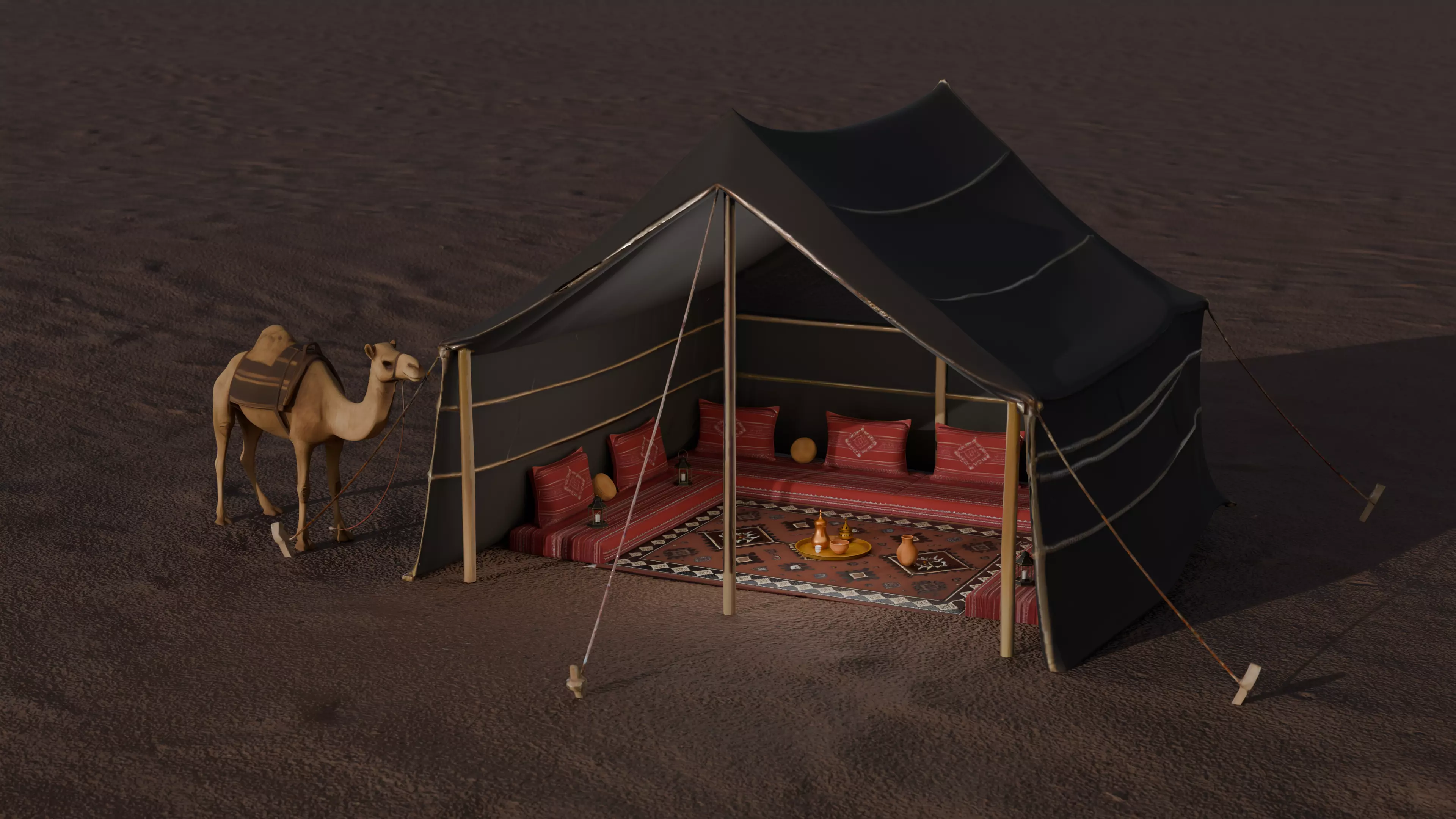 Bedouin Desert Tent Majlis with Camel 3D model_1