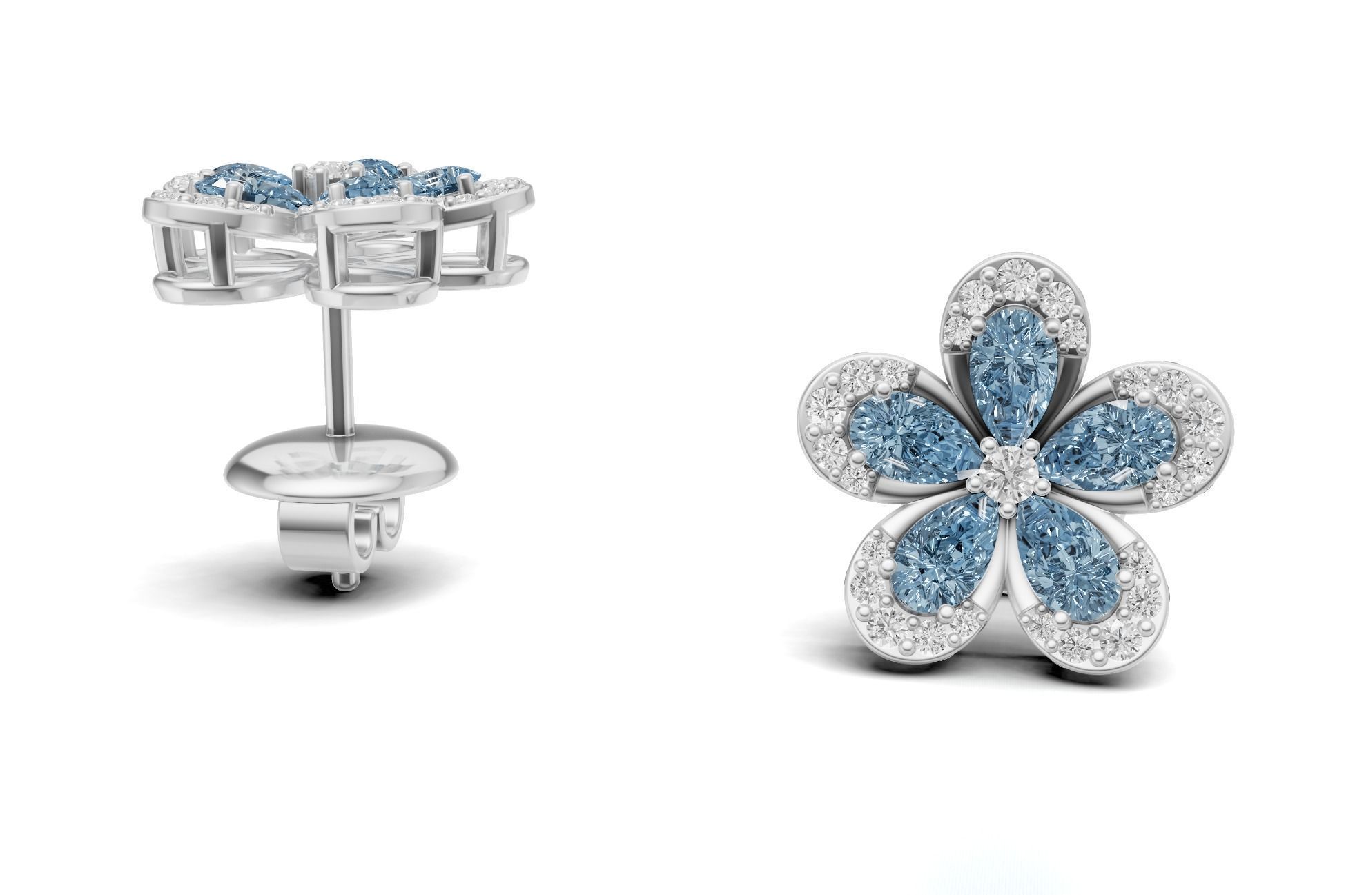 Pear Cluster Diamond Stud For Women 3D print model_6