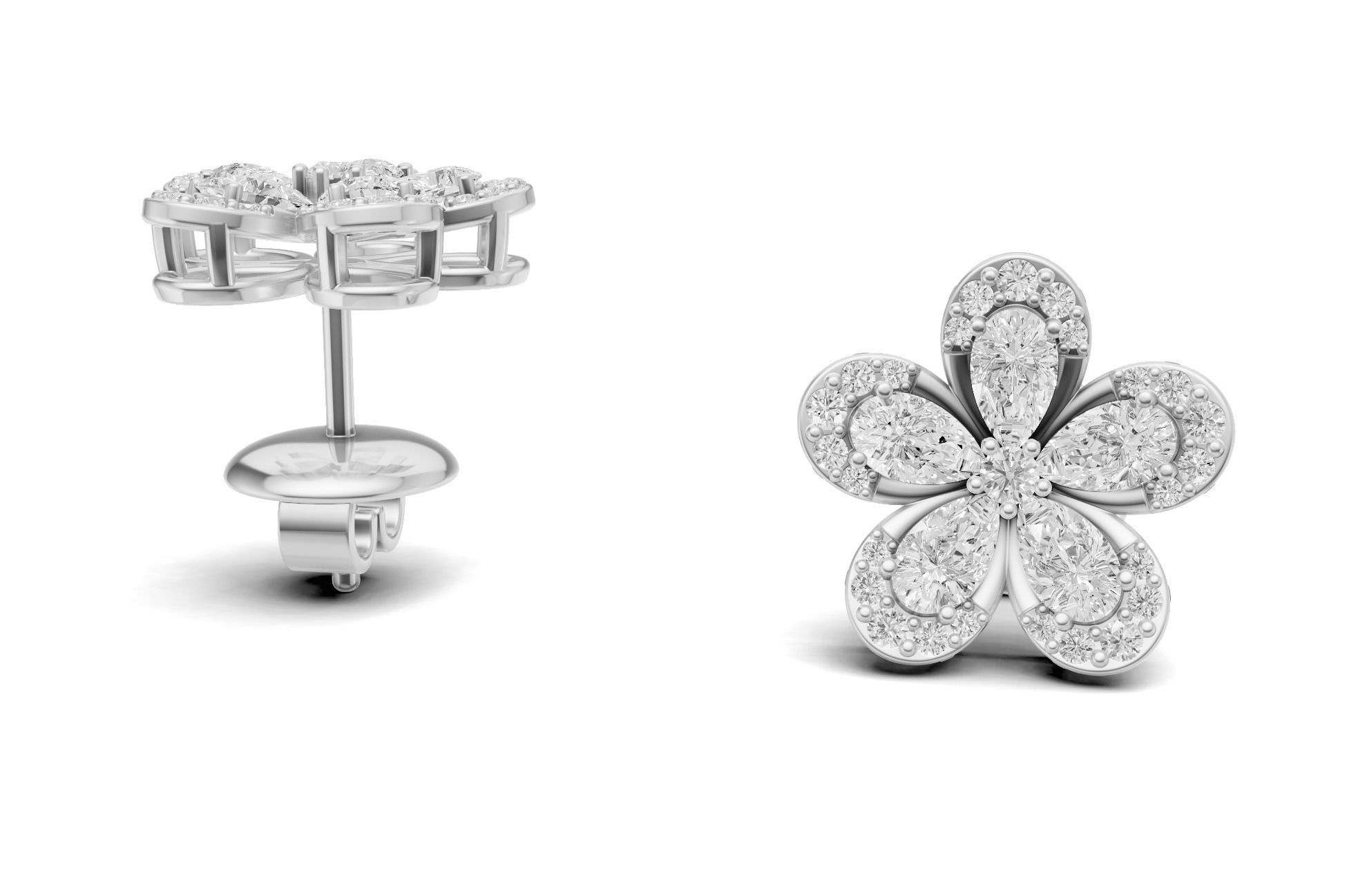 Pear Cluster Diamond Stud For Women 3D print model_7
