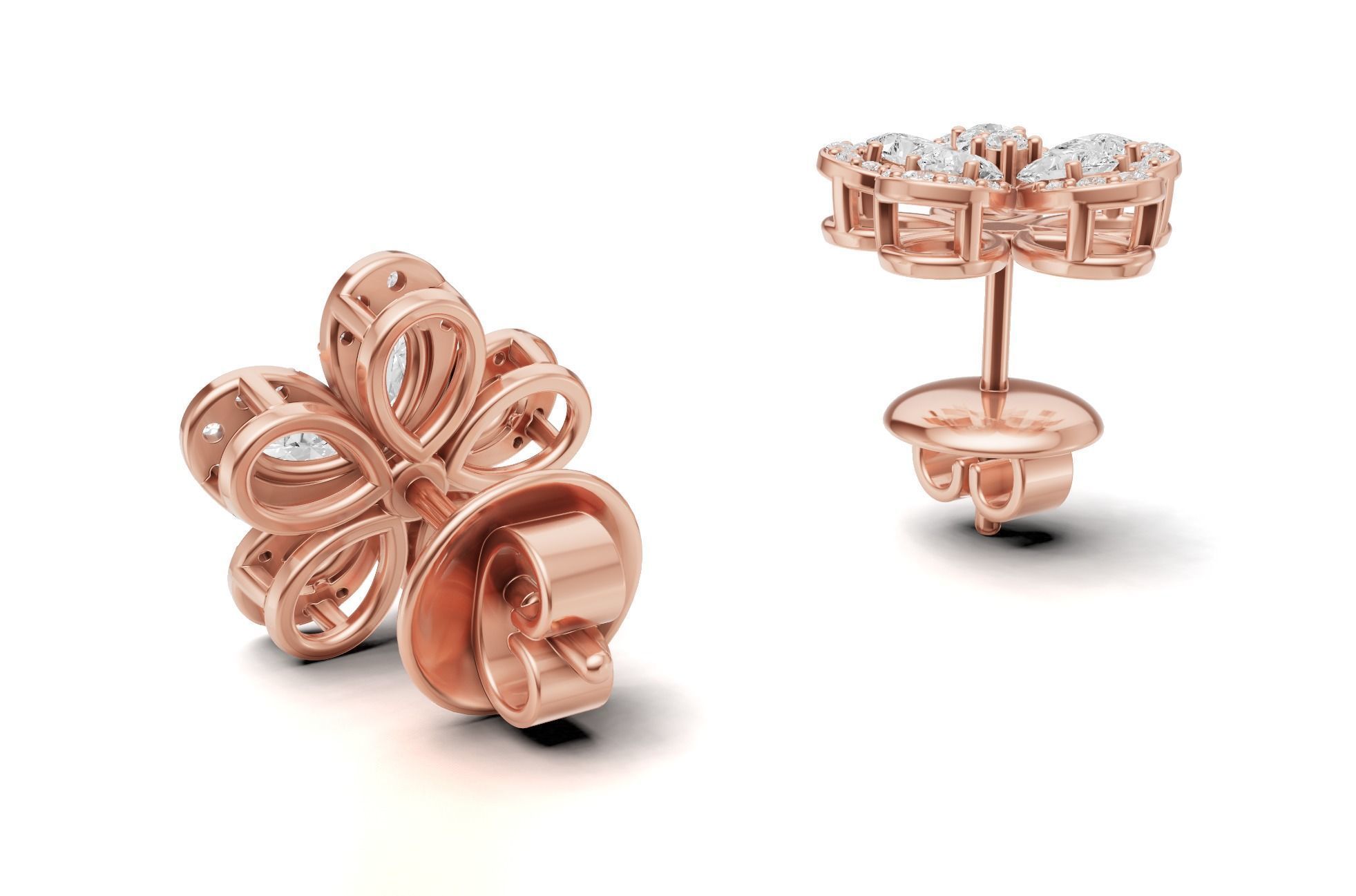 Pear Cluster Diamond Stud For Women 3D print model_15