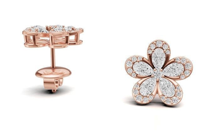Pear Cluster Diamond Stud For Women 3D print model