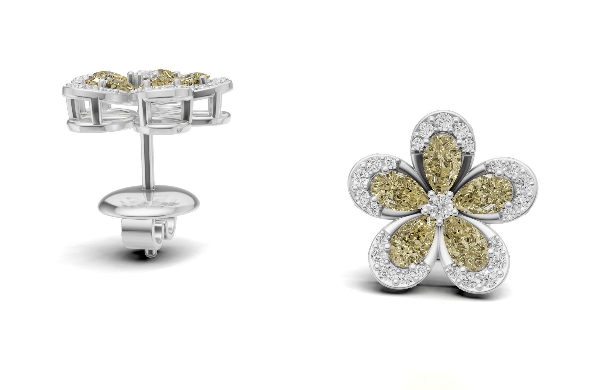 Pear Cluster Diamond Stud For Women 3D print model_3