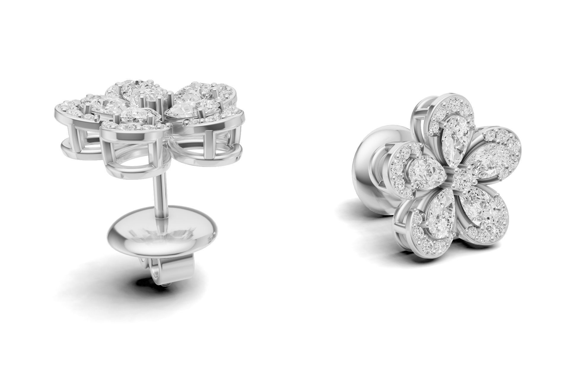 Pear Cluster Diamond Stud For Women 3D print model_8