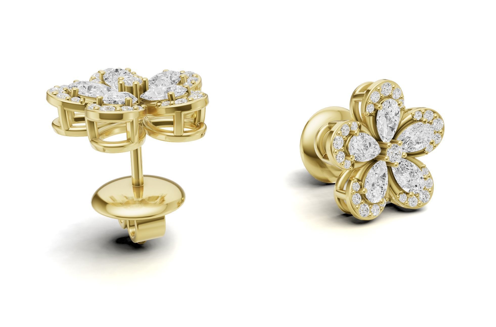 Pear Cluster Diamond Stud For Women 3D print model_10
