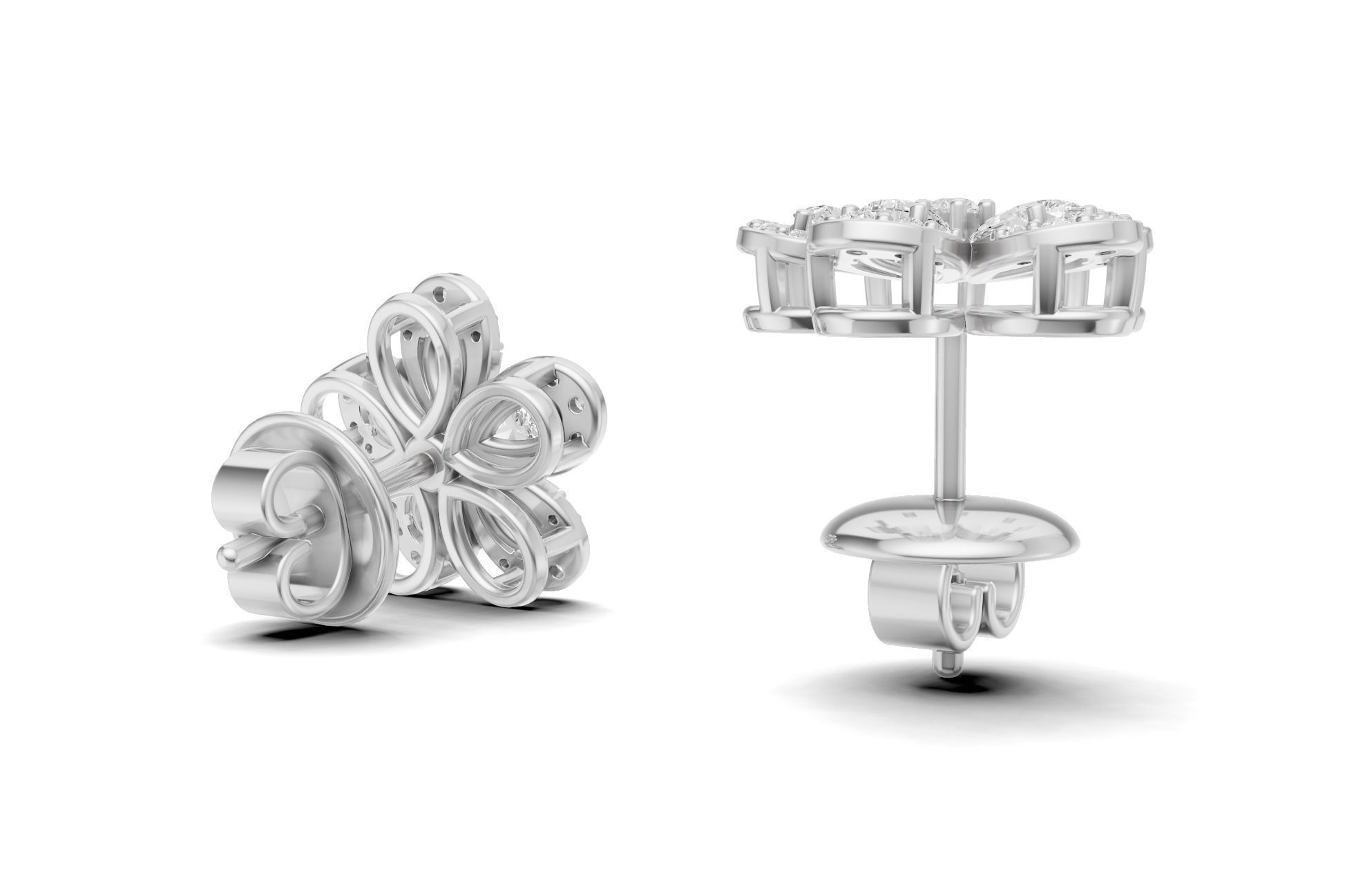 Pear Cluster Diamond Stud For Women 3D print model_13