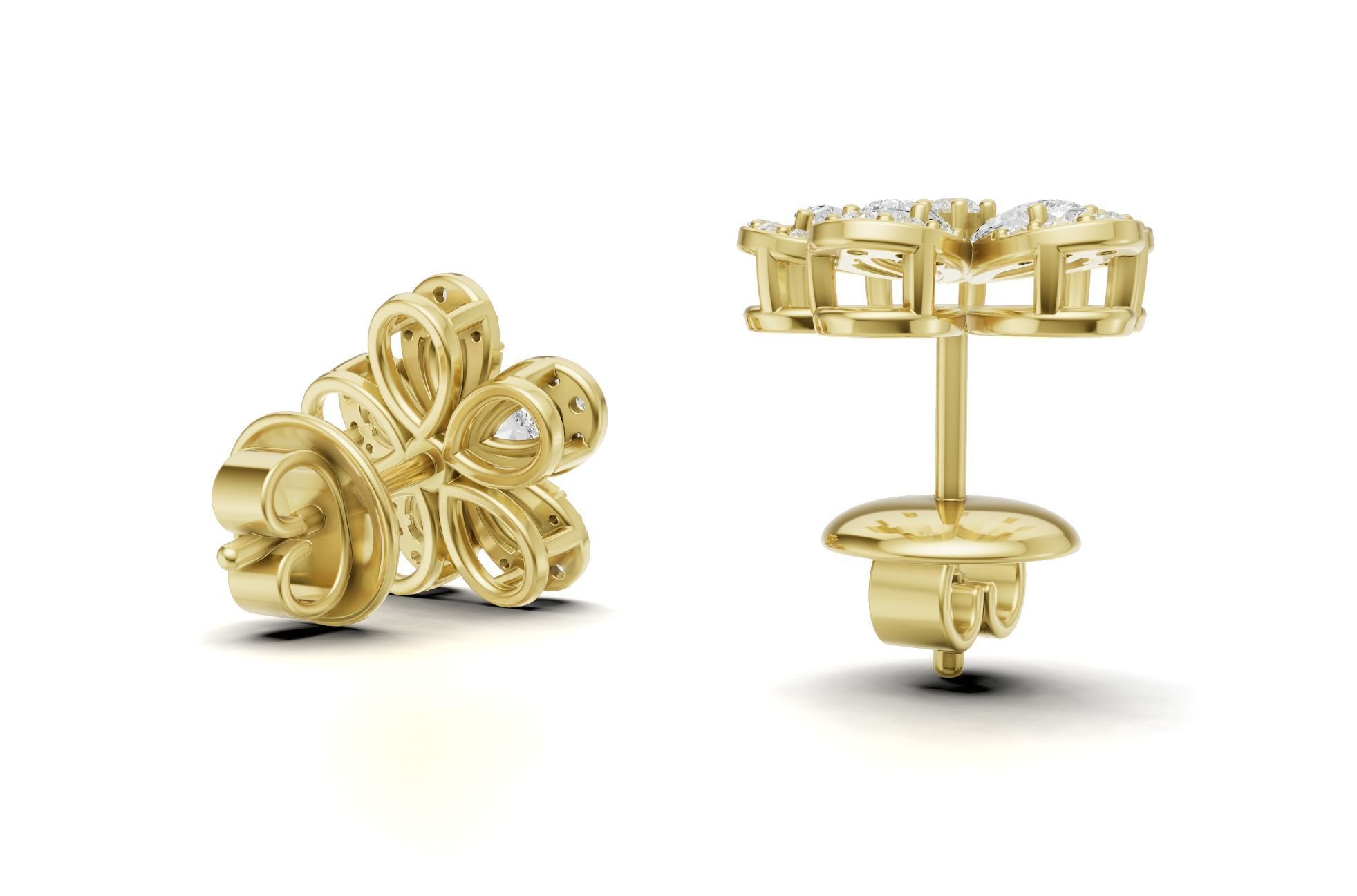 Pear Cluster Diamond Stud For Women 3D print model_11