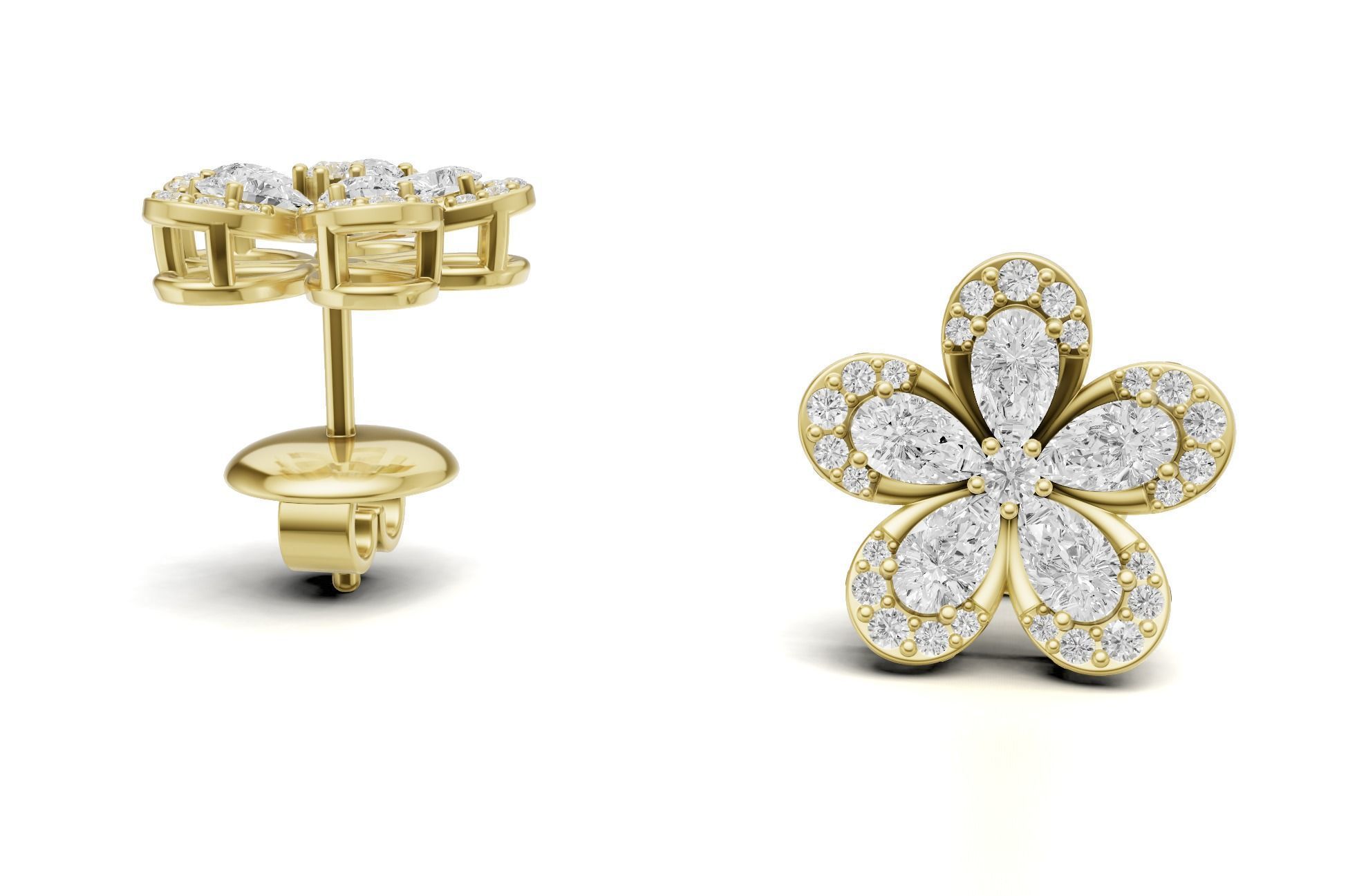 Pear Cluster Diamond Stud For Women 3D print model_1