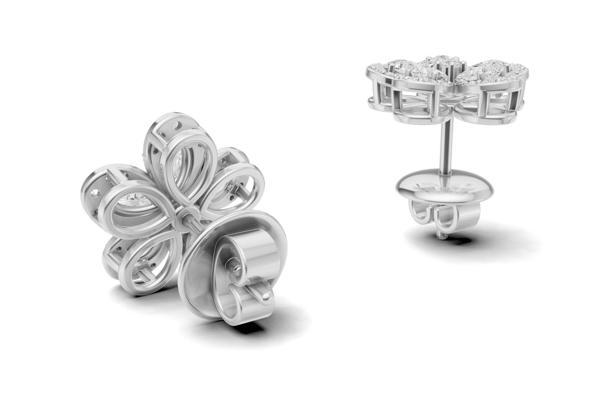 Pear Cluster Diamond Stud For Women 3D print model_14