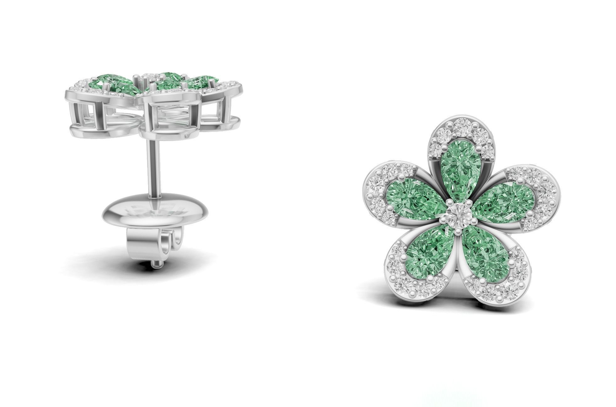 Pear Cluster Diamond Stud For Women 3D print model_5