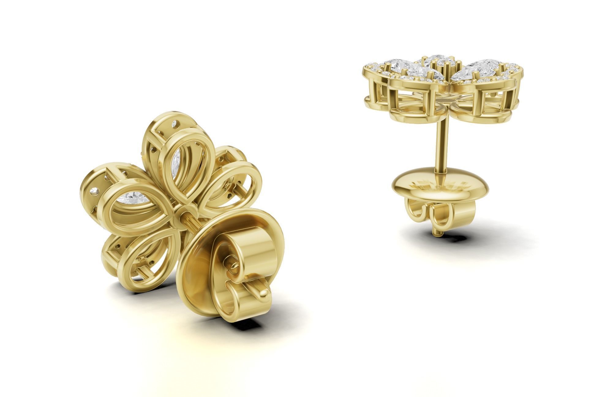 Pear Cluster Diamond Stud For Women 3D print model_16