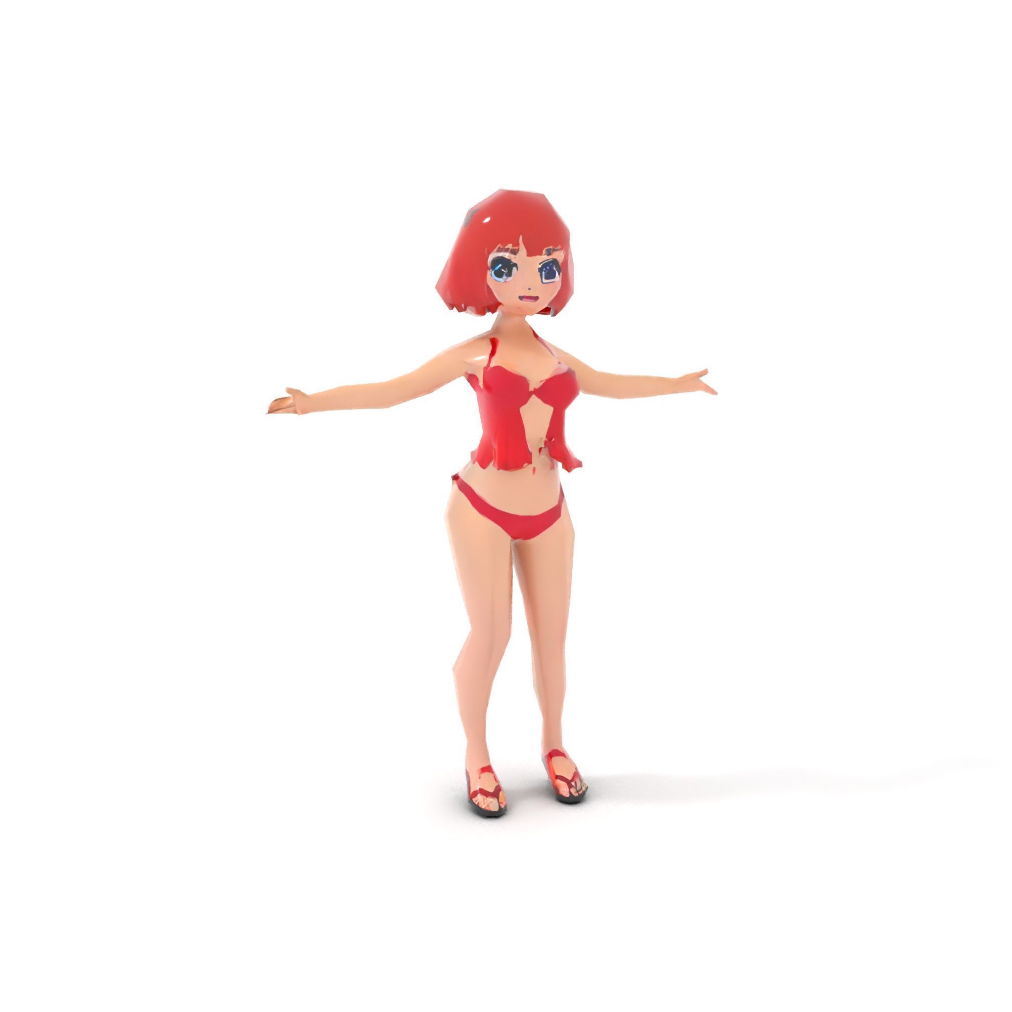 Anime Style Female Character in Red Swimsuit  Rigged and Anim... Low-poly 3D model_10