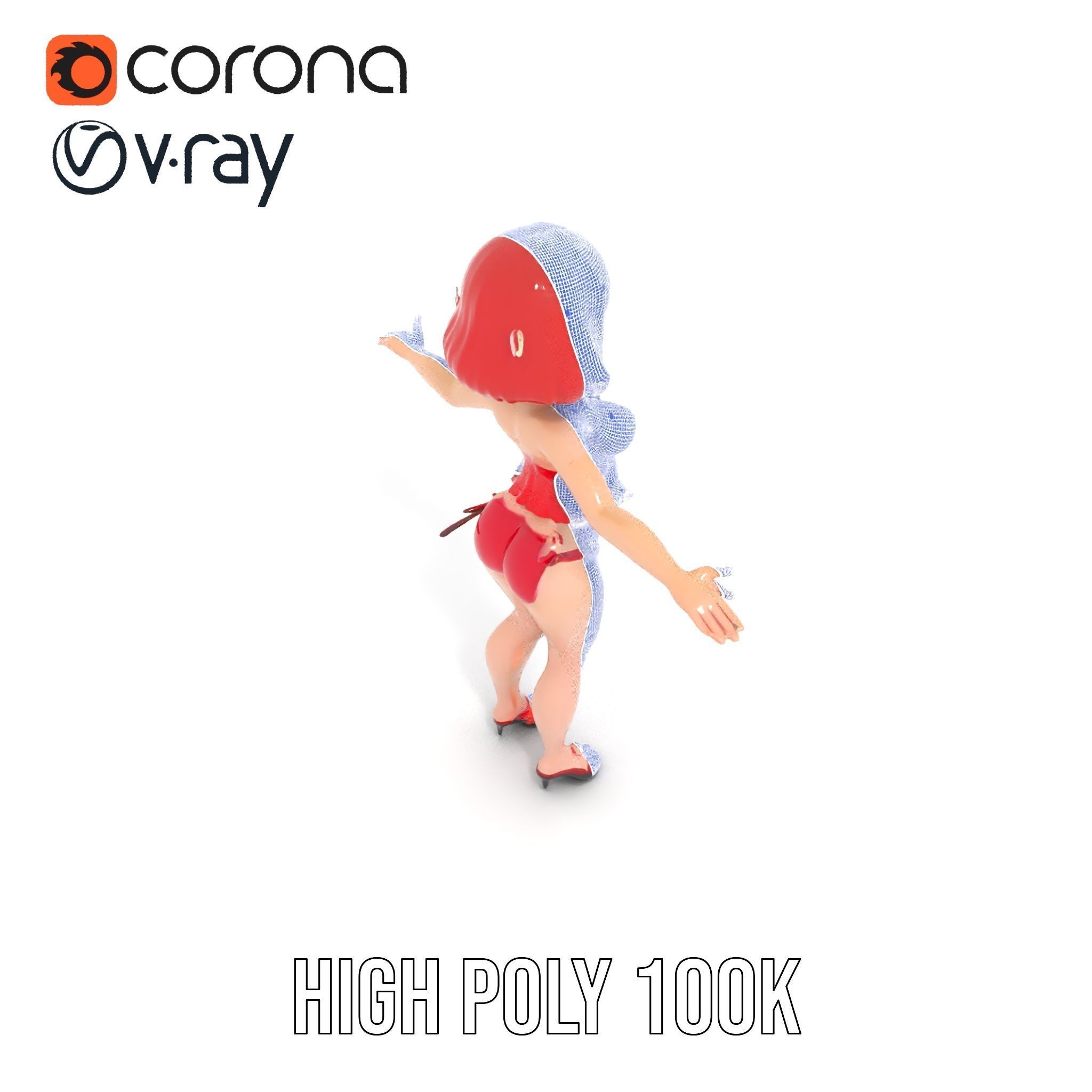 Anime Style Female Character in Red Swimsuit  Rigged and Anim... Low-poly 3D model_35