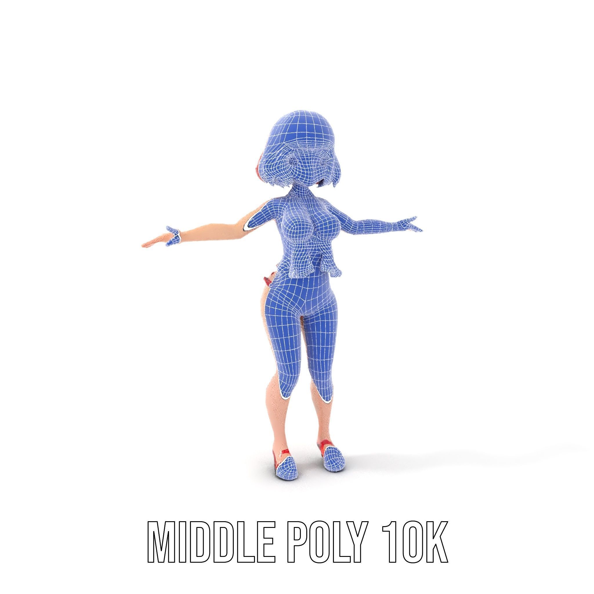 Anime Style Female Character in Red Swimsuit  Rigged and Anim... Low-poly 3D model_15