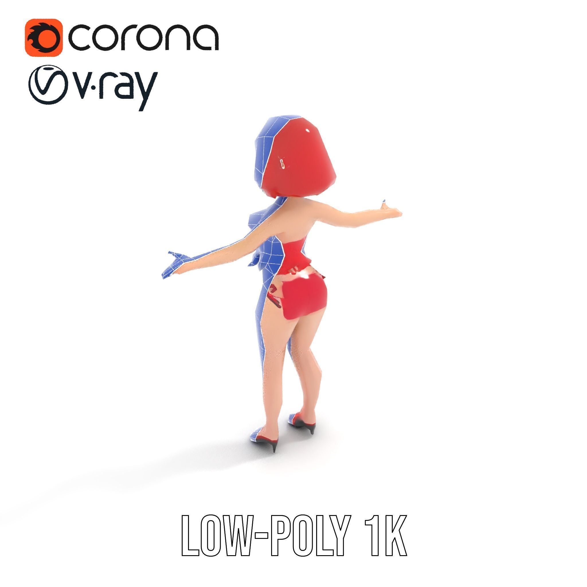 Anime Style Female Character in Red Swimsuit  Rigged and Anim... Low-poly 3D model_19
