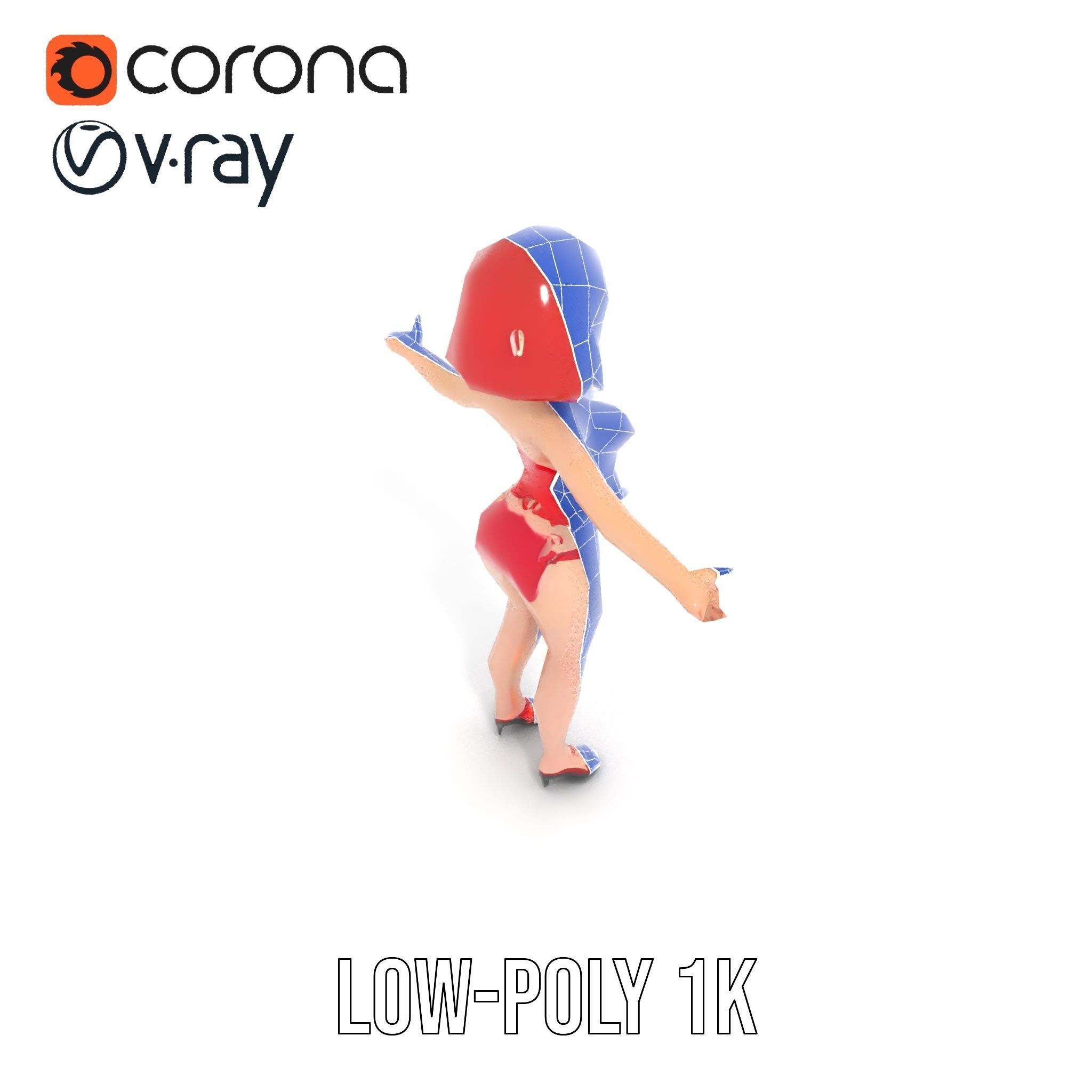 Anime Style Female Character in Red Swimsuit  Rigged and Anim... Low-poly 3D model_27