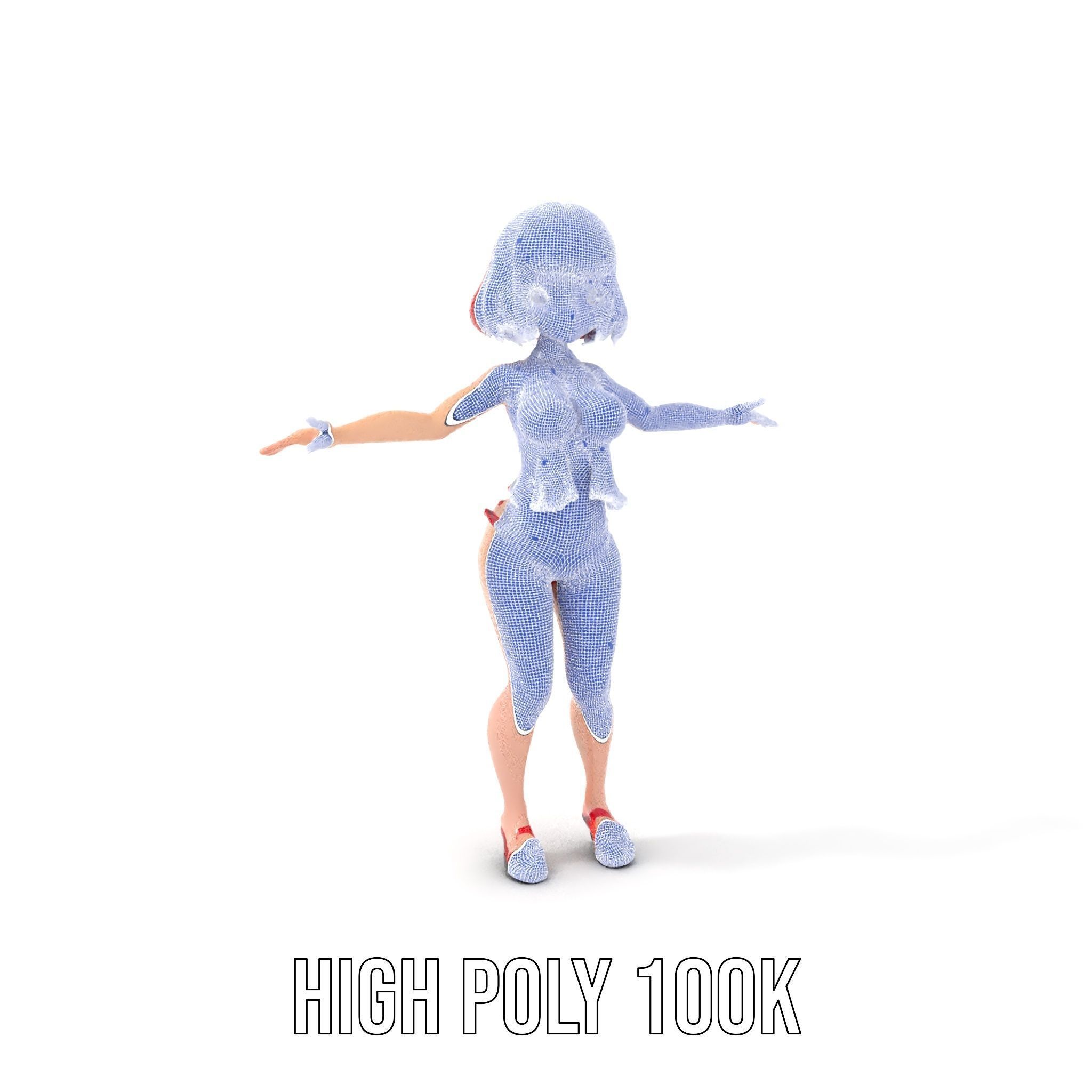 Anime Style Female Character in Red Swimsuit  Rigged and Anim... Low-poly 3D model_4