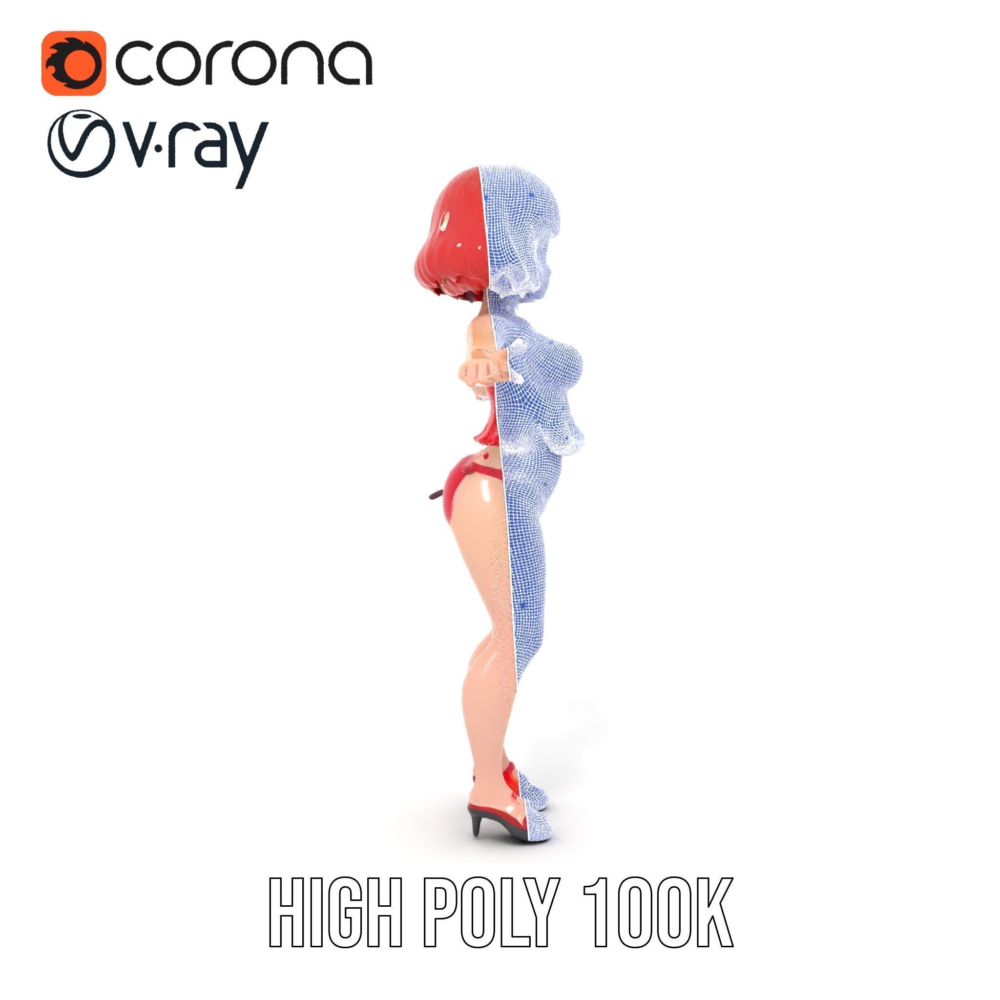 Anime Style Female Character in Red Swimsuit  Rigged and Anim... Low-poly 3D model_31