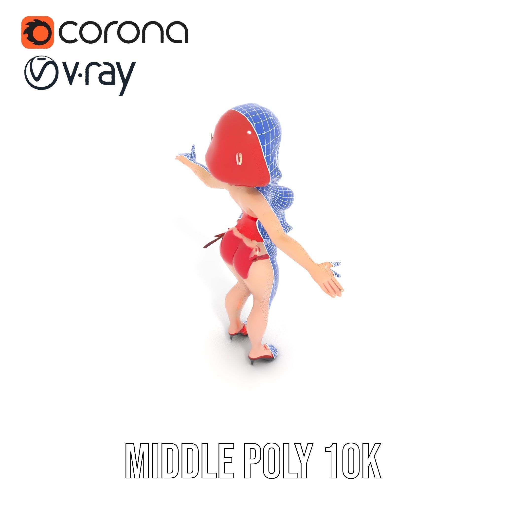 Anime Style Female Character in Red Swimsuit  Rigged and Anim... Low-poly 3D model_32