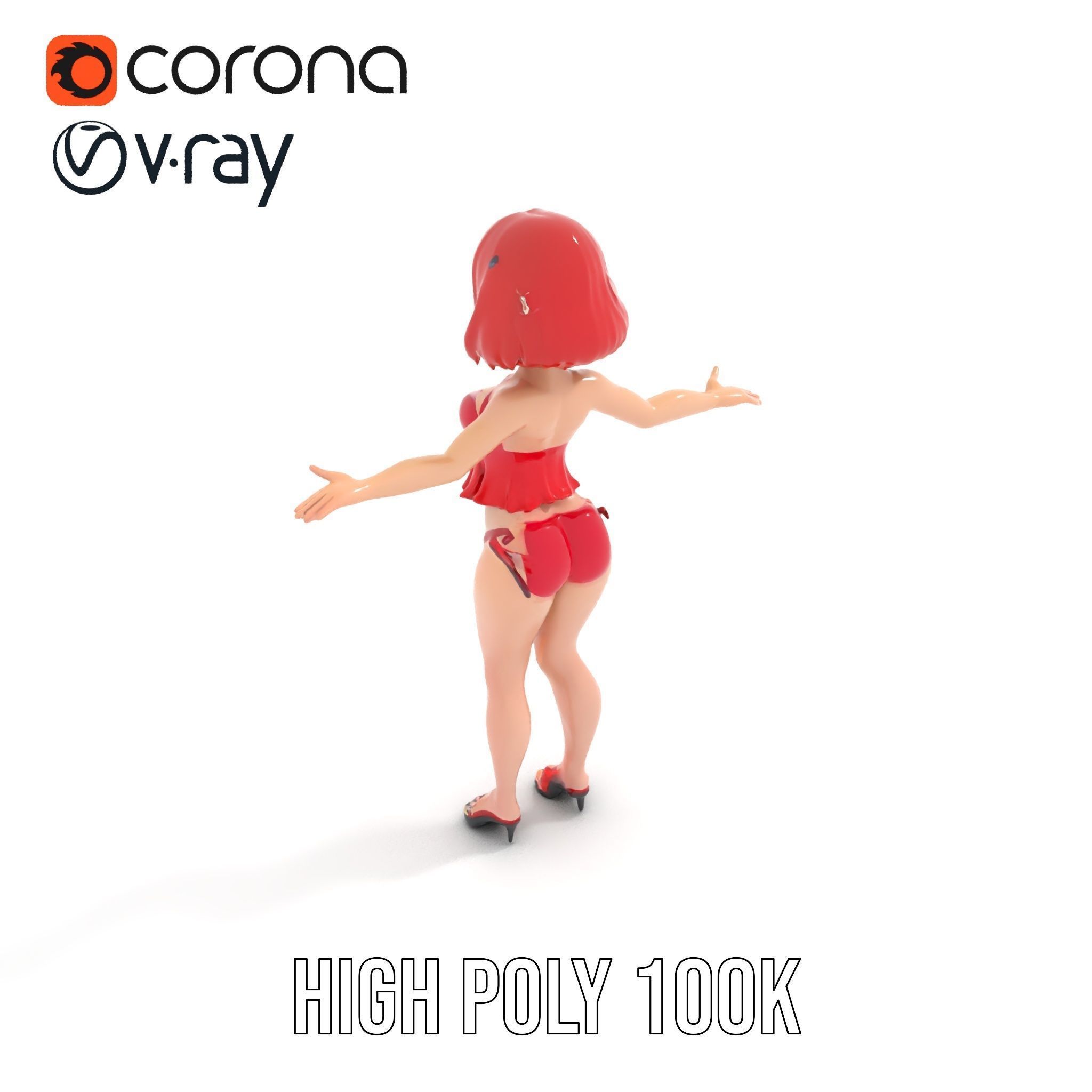 Anime Style Female Character in Red Swimsuit  Rigged and Anim... Low-poly 3D model_17