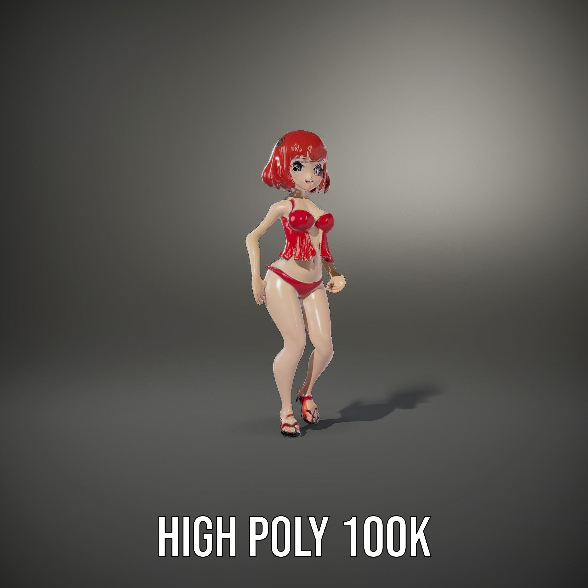 Anime Style Female Character in Red Swimsuit  Rigged and Anim... Low-poly 3D model_11