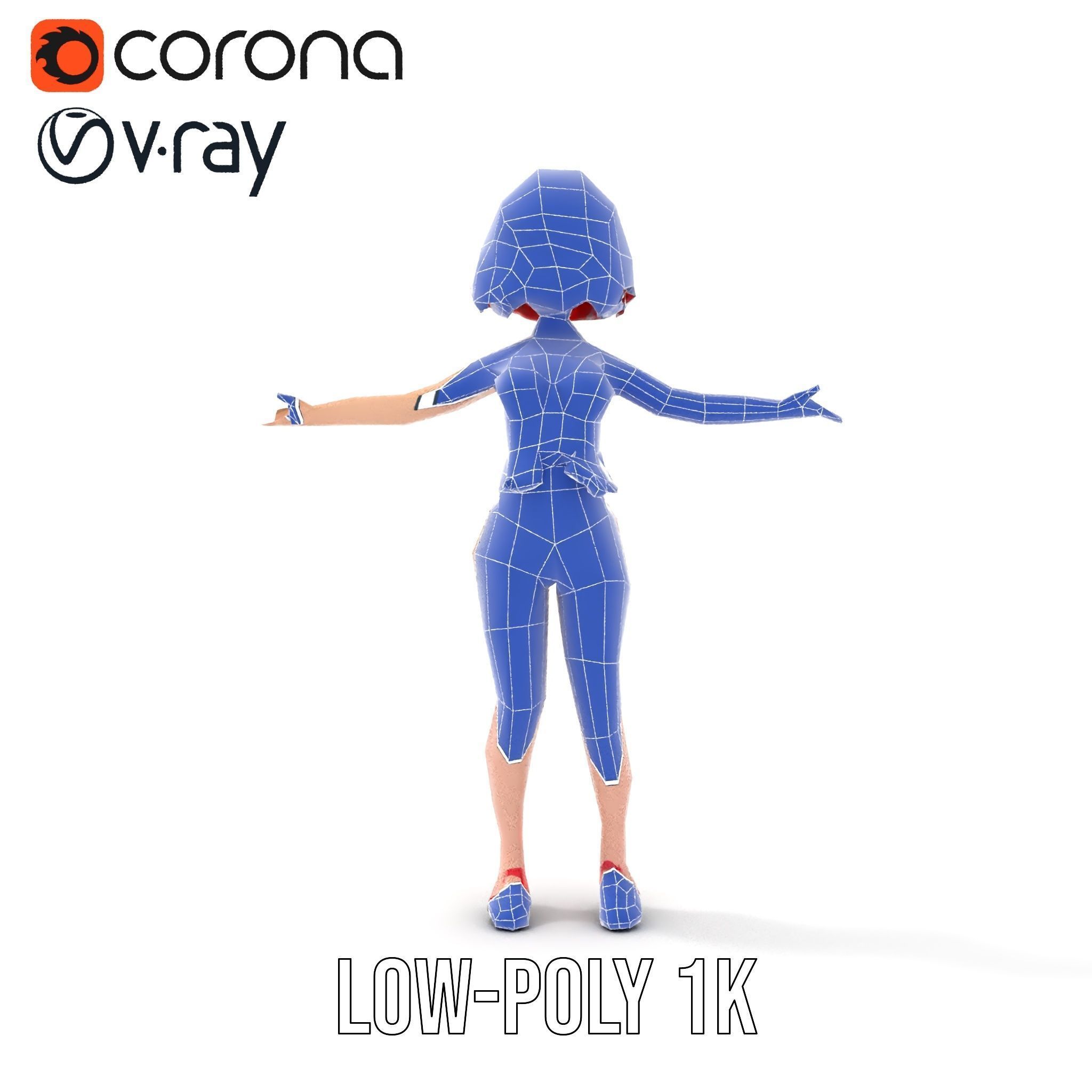 Anime Style Female Character in Red Swimsuit  Rigged and Anim... Low-poly 3D model_25