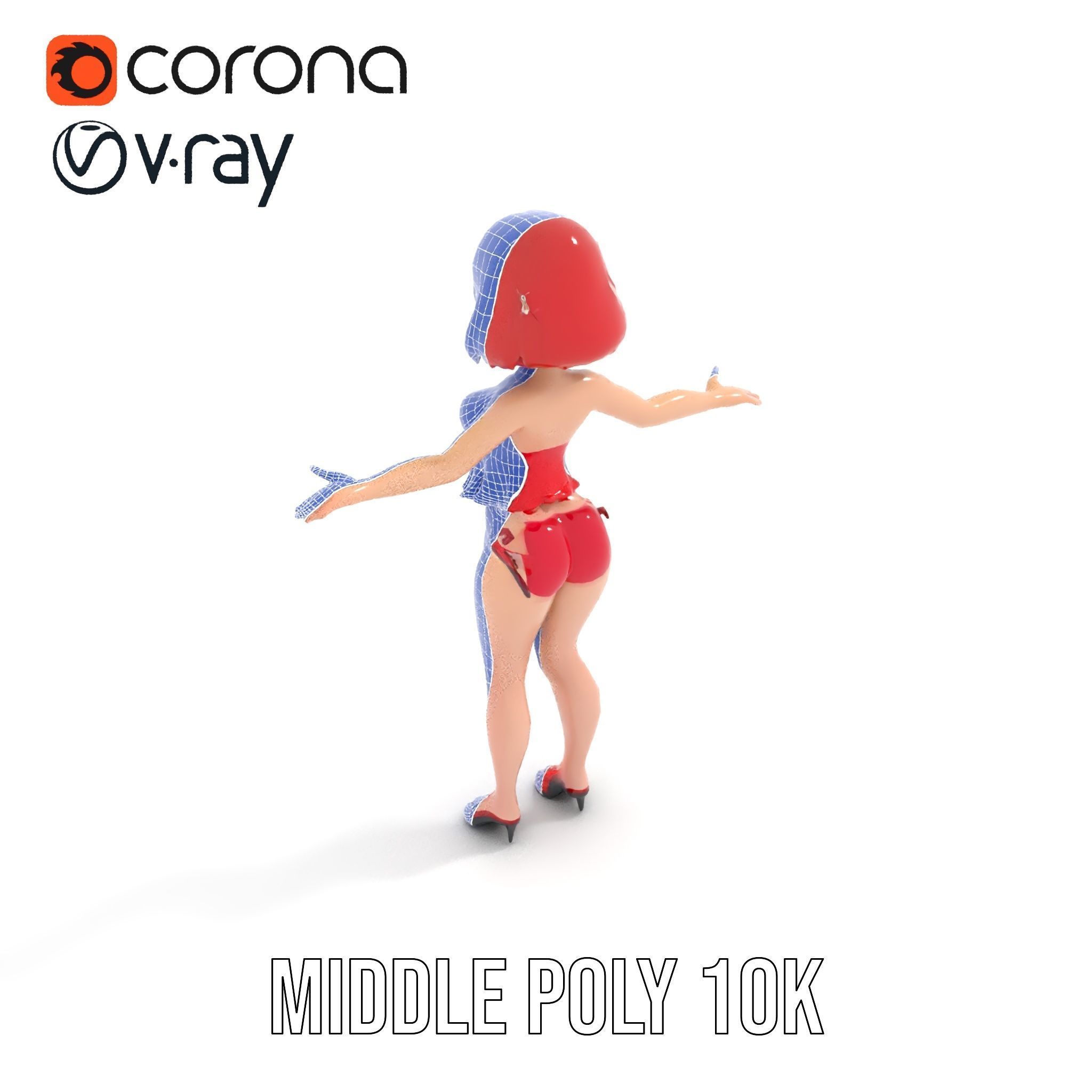 Anime Style Female Character in Red Swimsuit  Rigged and Anim... Low-poly 3D model_18