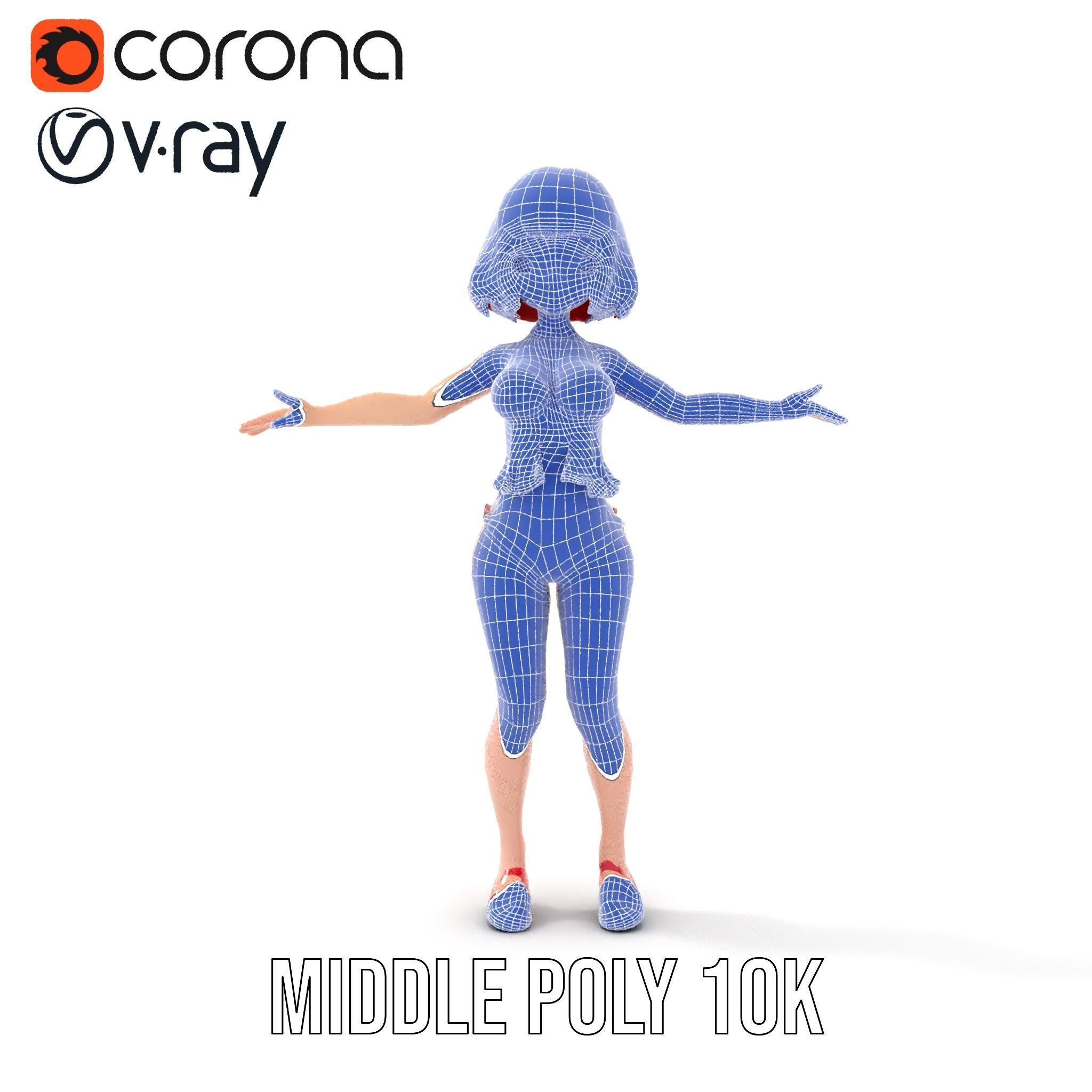 Anime Style Female Character in Red Swimsuit  Rigged and Anim... Low-poly 3D model_34