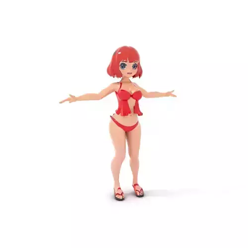 Anime Style Female Character in Red Swimsuit  Rigged and Anim... Low-poly 3D model