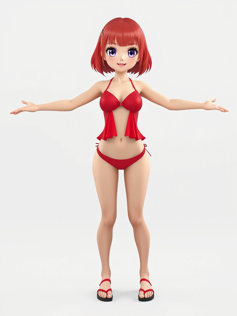 Anime Style Female Character in Red Swimsuit  Rigged and Anim... Low-poly 3D model_2