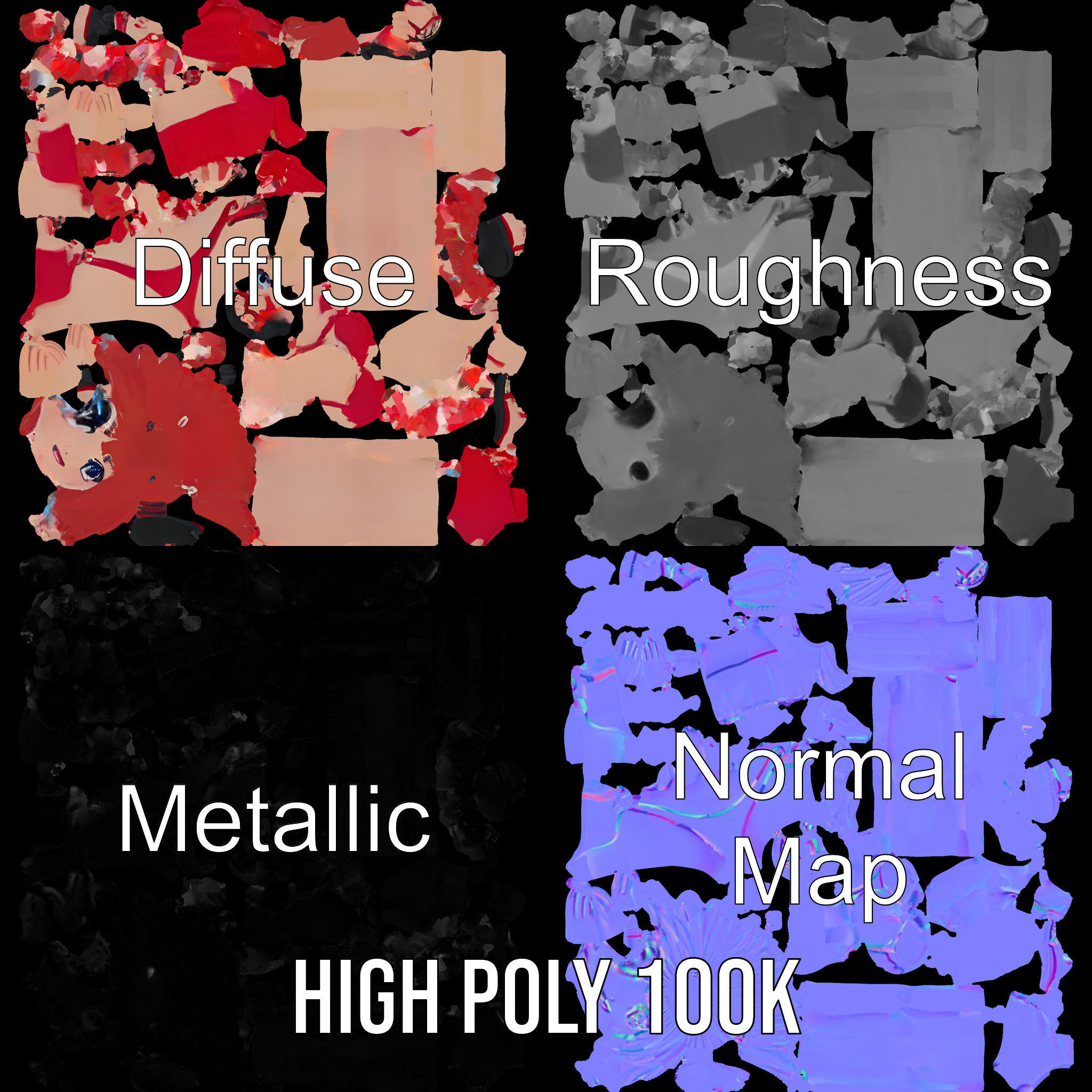 Anime Style Female Character in Red Swimsuit  Rigged and Anim... Low-poly 3D model_3