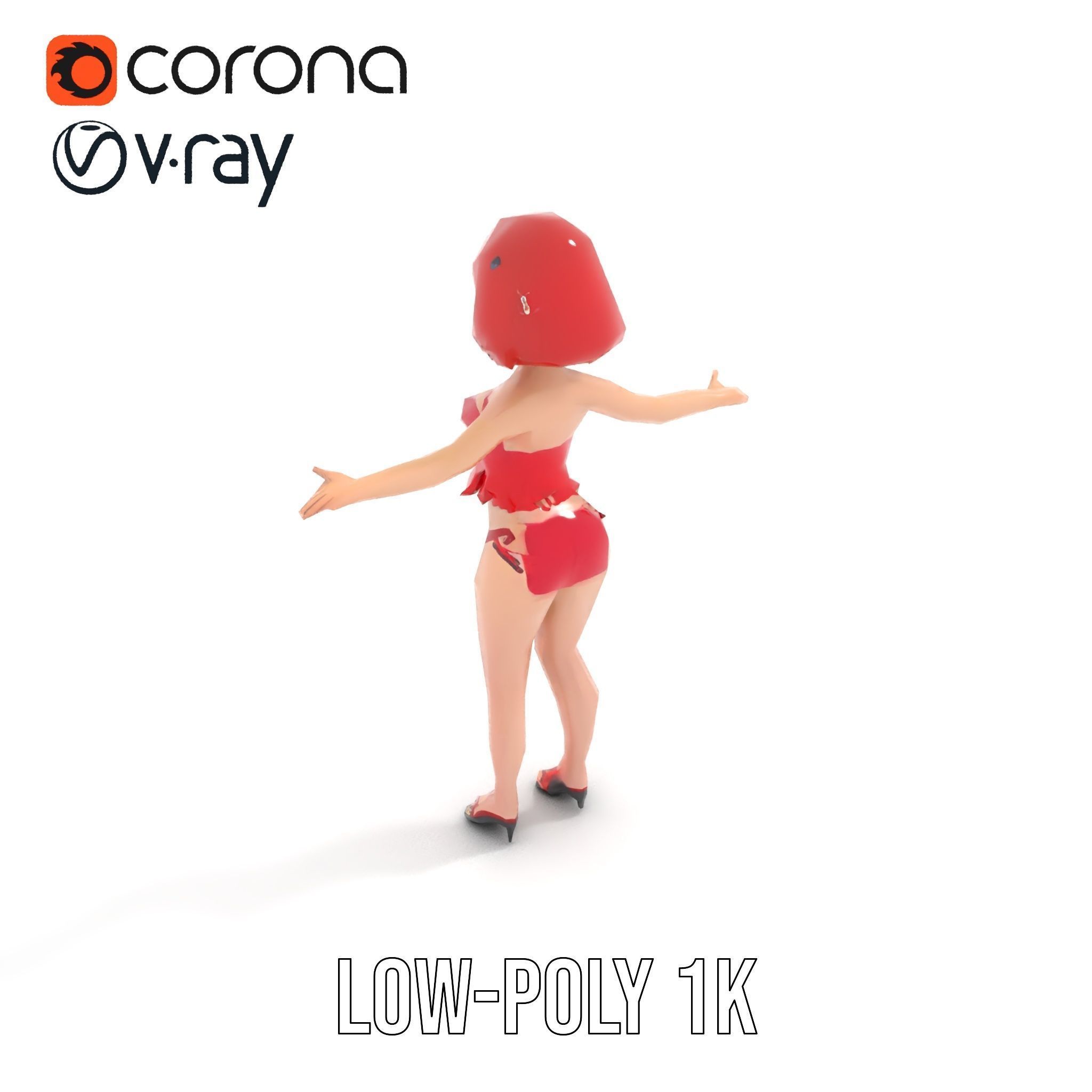 Anime Style Female Character in Red Swimsuit  Rigged and Anim... Low-poly 3D model_7