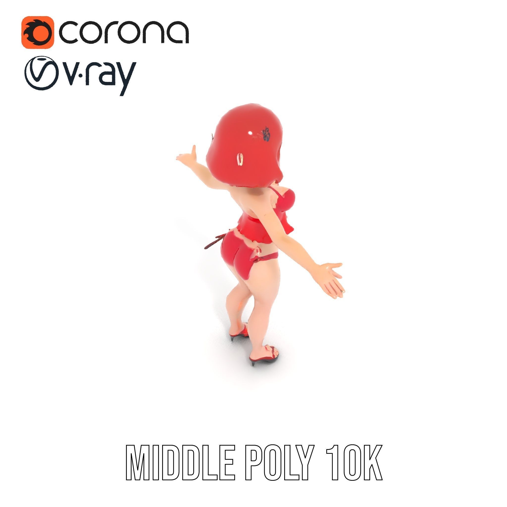 Anime Style Female Character in Red Swimsuit  Rigged and Anim... Low-poly 3D model_26