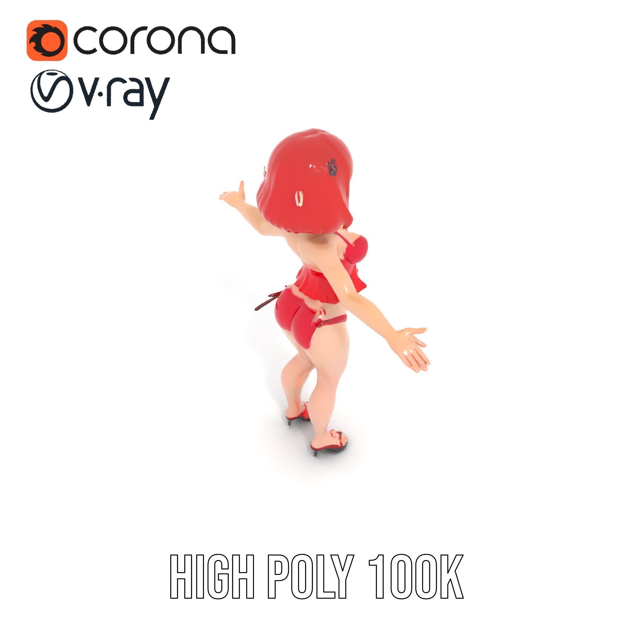 Anime Style Female Character in Red Swimsuit  Rigged and Anim... Low-poly 3D model_23