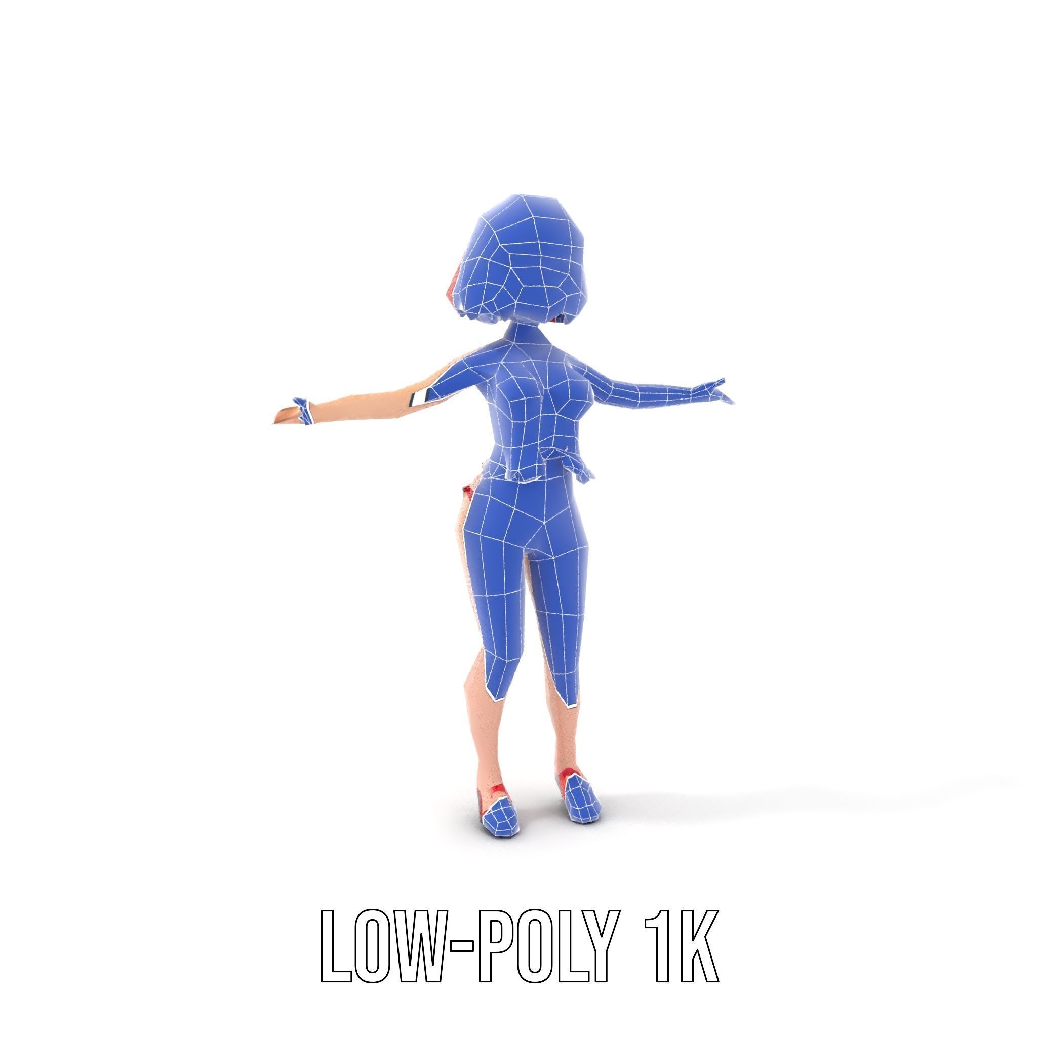 Anime Style Female Character in Red Swimsuit  Rigged and Anim... Low-poly 3D model_22