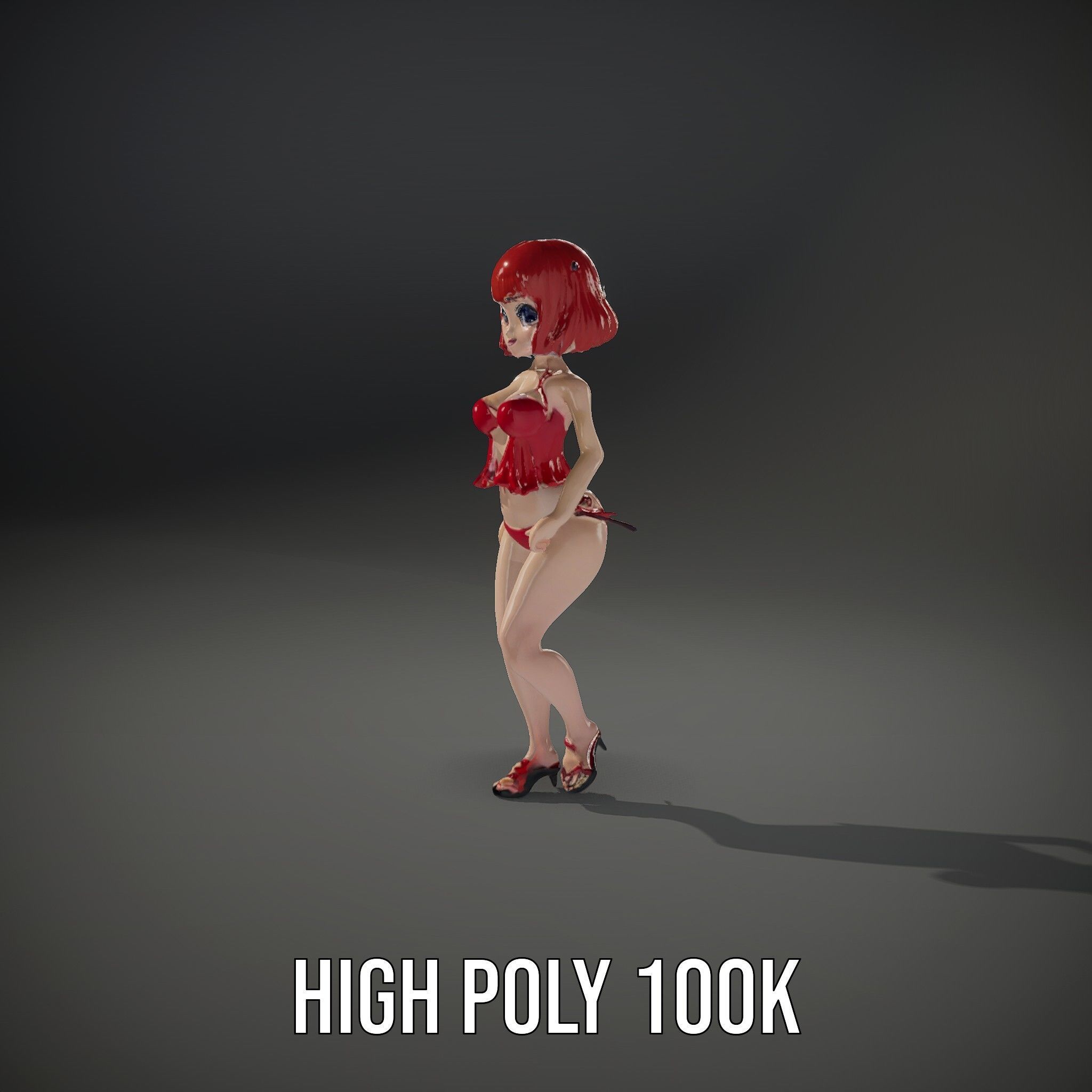 Anime Style Female Character in Red Swimsuit  Rigged and Anim... Low-poly 3D model_14