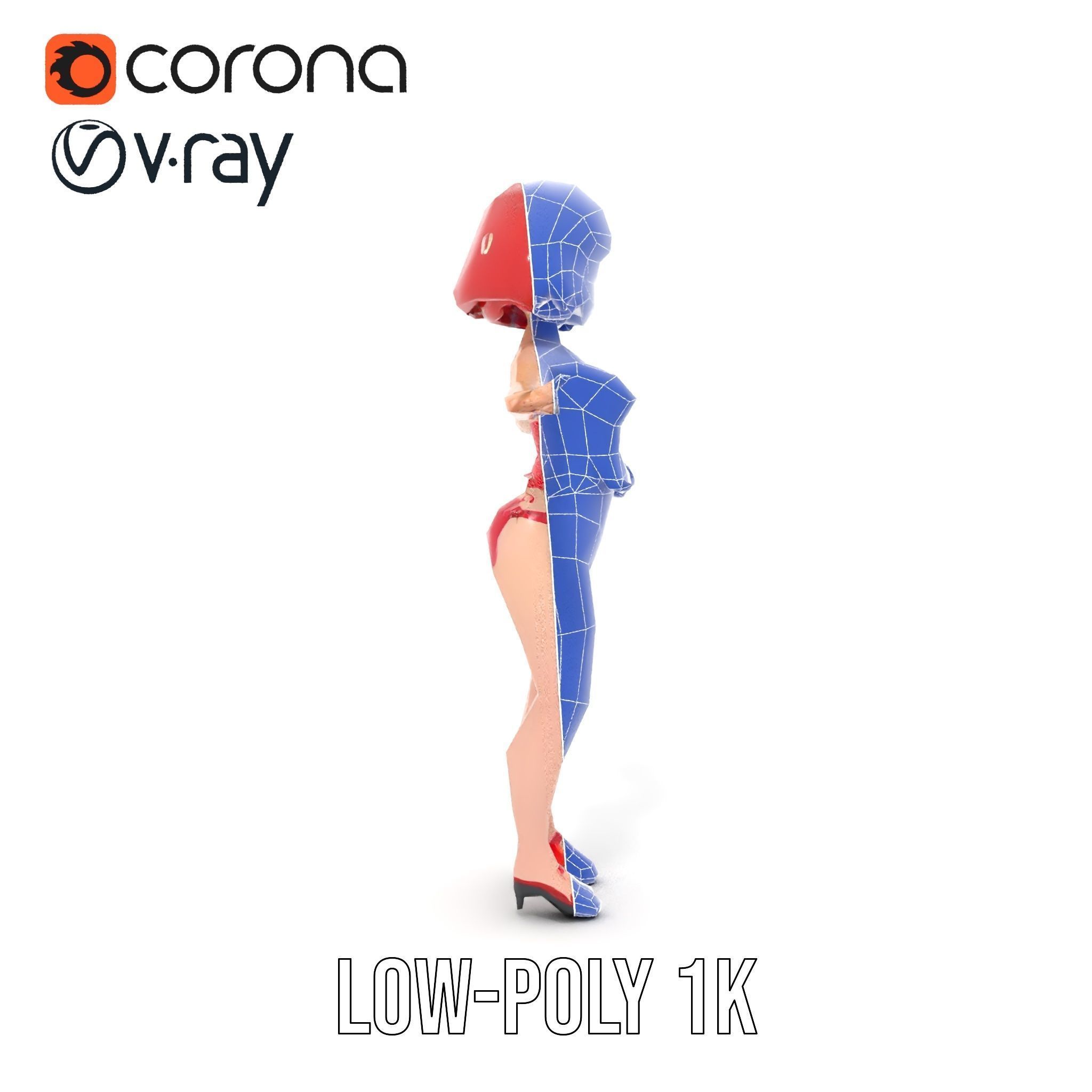 Anime Style Female Character in Red Swimsuit  Rigged and Anim... Low-poly 3D model_30