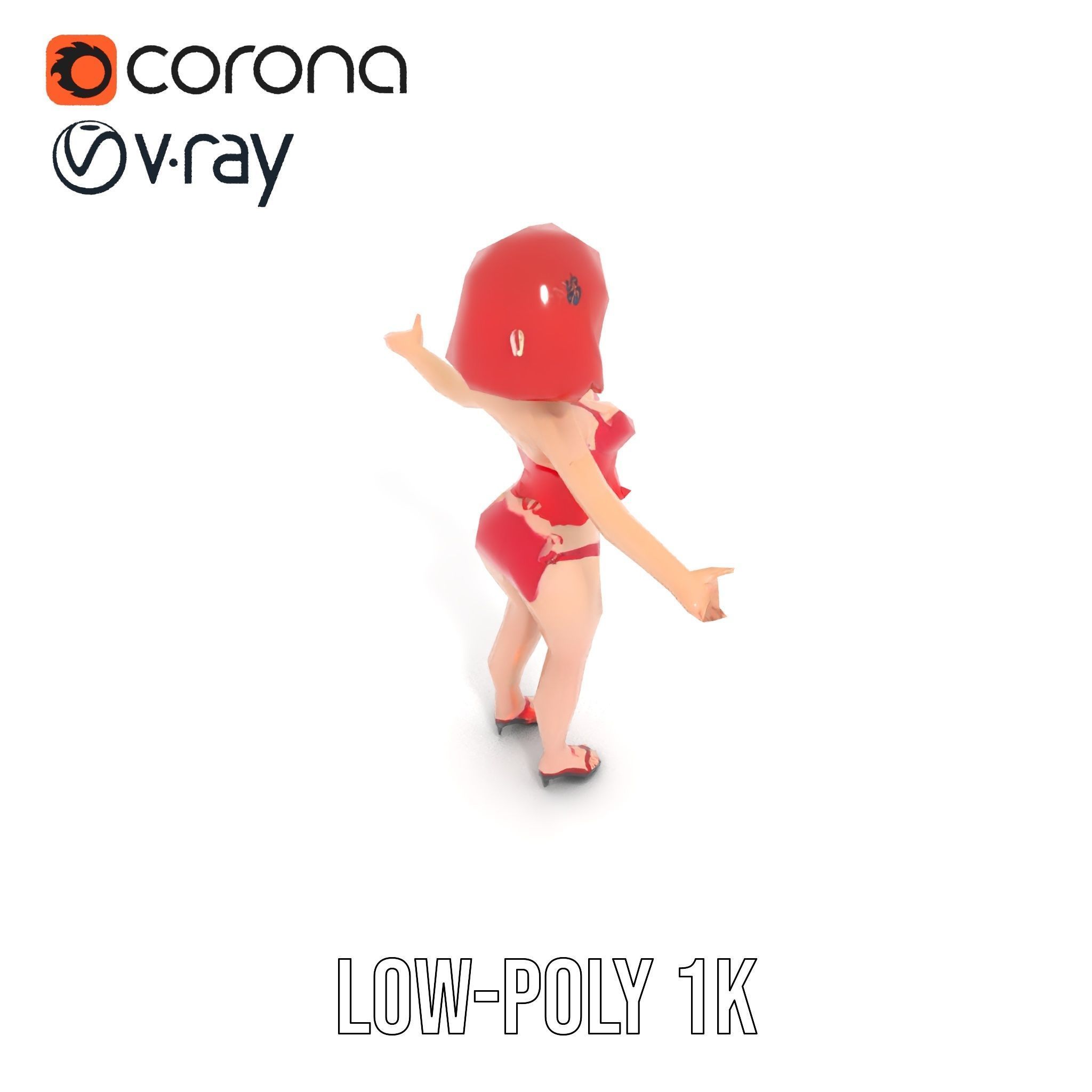Anime Style Female Character in Red Swimsuit  Rigged and Anim... Low-poly 3D model_8