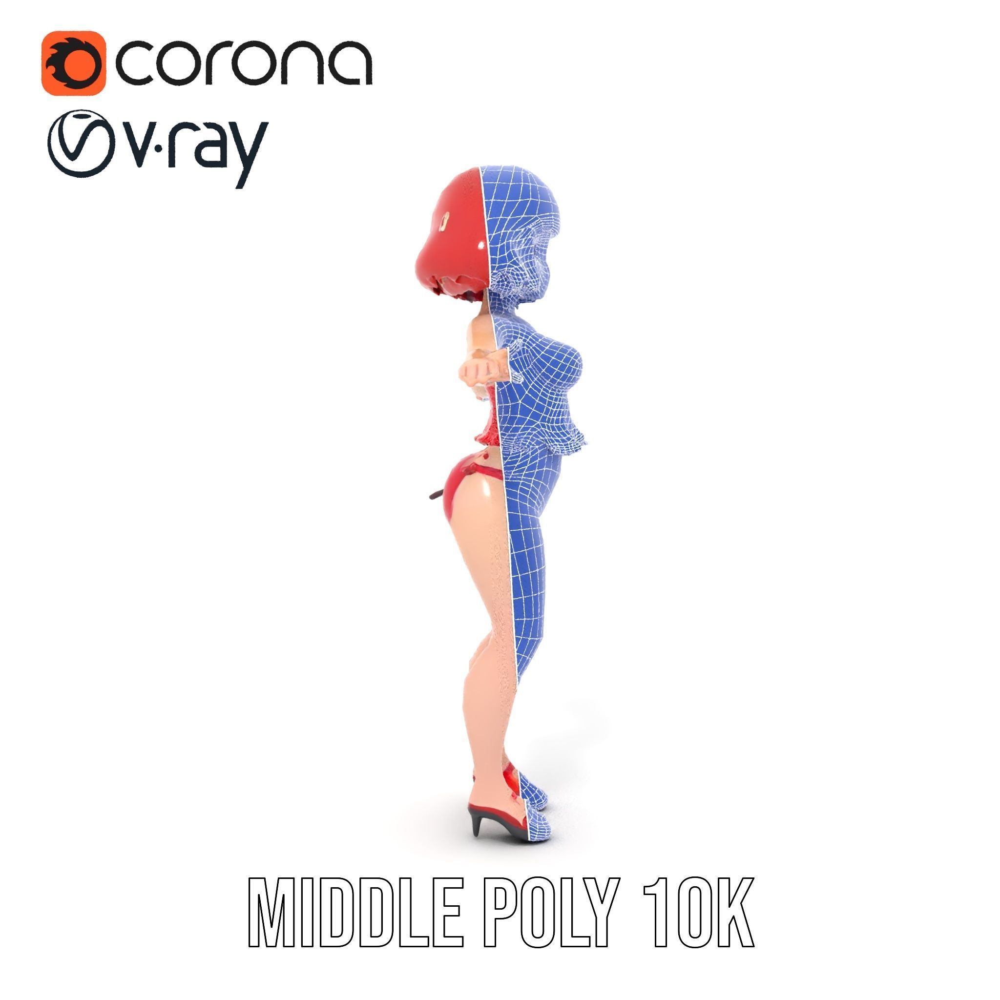 Anime Style Female Character in Red Swimsuit  Rigged and Anim... Low-poly 3D model_29