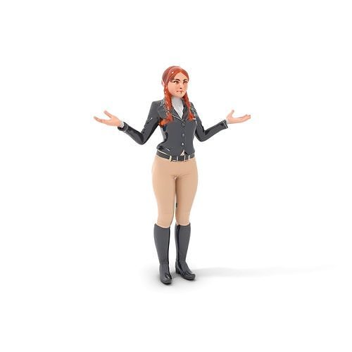 Equestrian Redhead Female Character Model  Rigged and Animated Low-poly 3D model