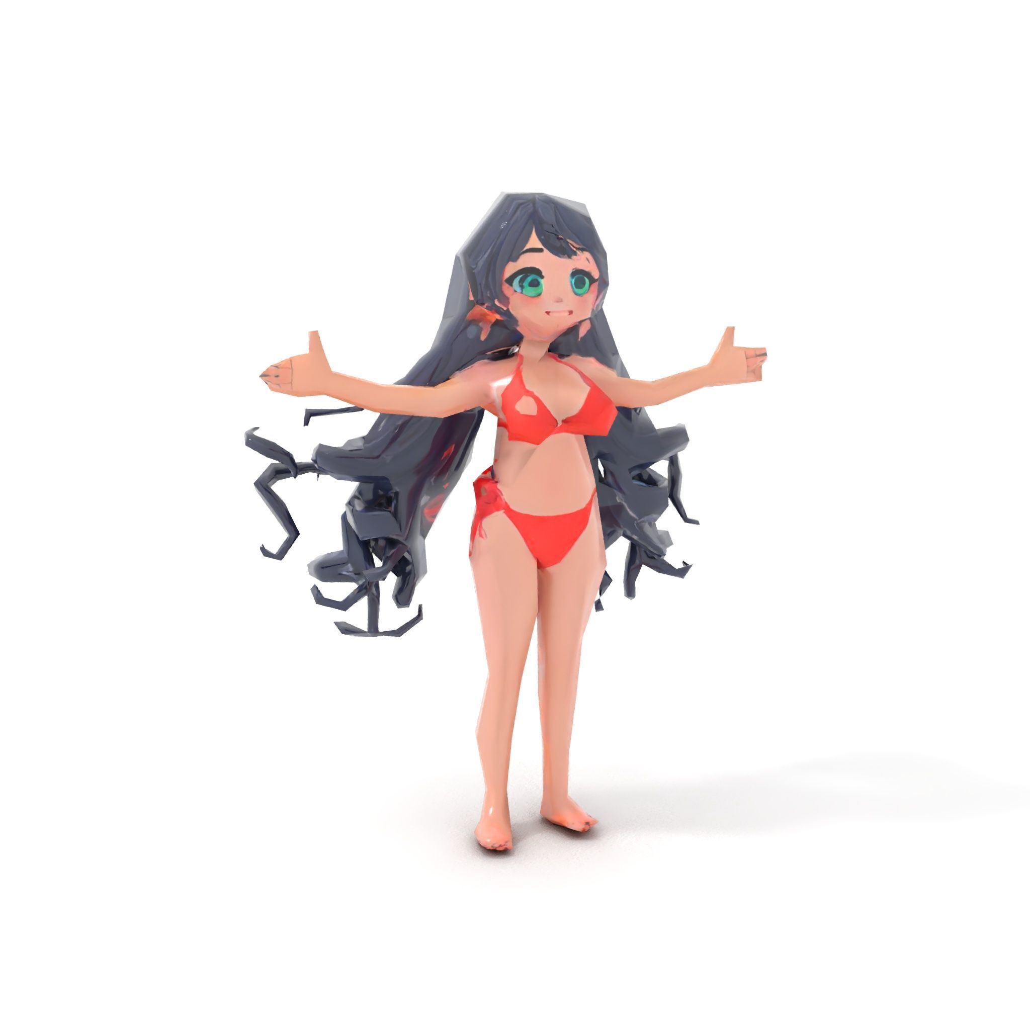 Rigged and Animated Anime Beachwear Character Model Low-poly 3D model_14