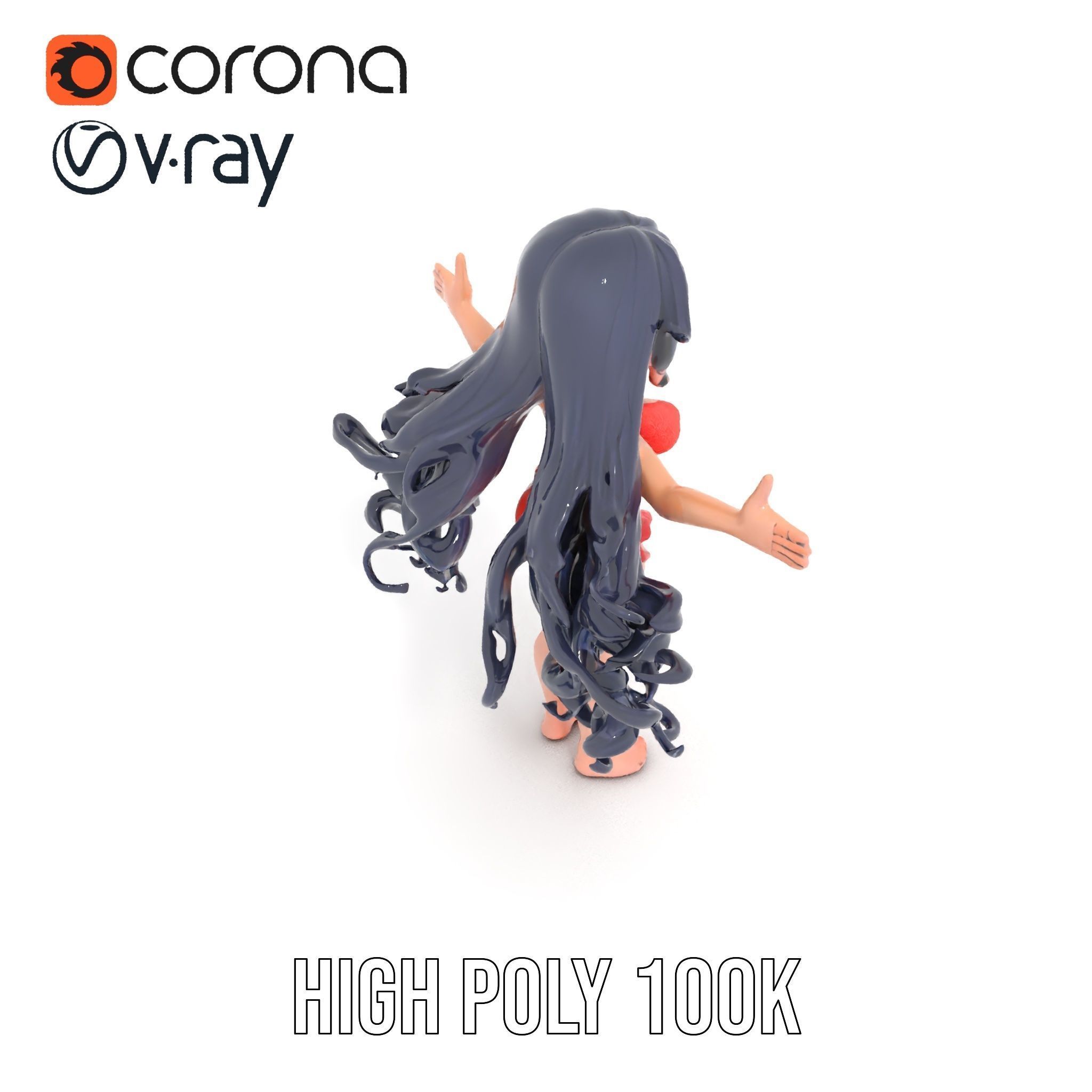 Rigged and Animated Anime Beachwear Character Model Low-poly 3D model_9