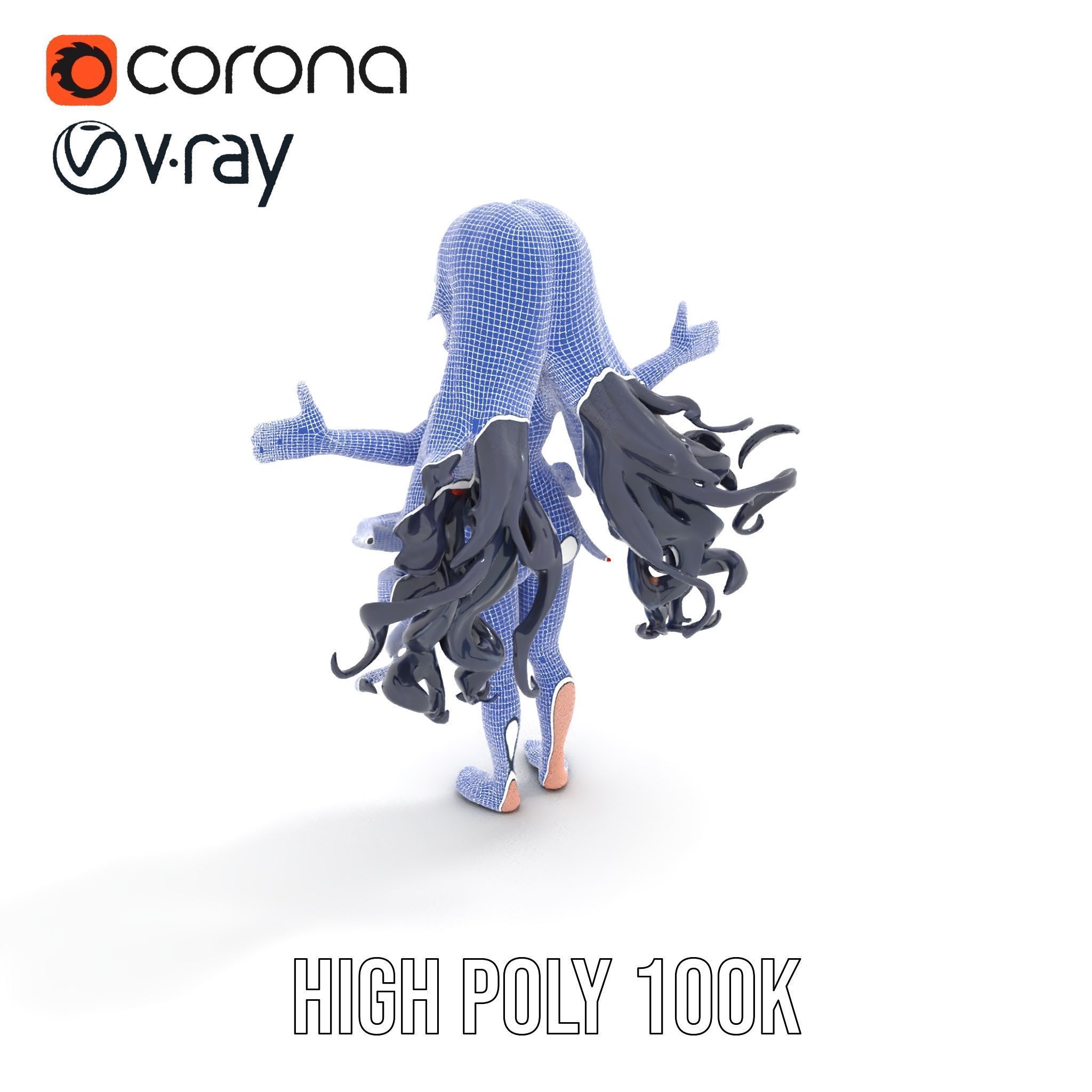 Rigged and Animated Anime Beachwear Character Model Low-poly 3D model_31